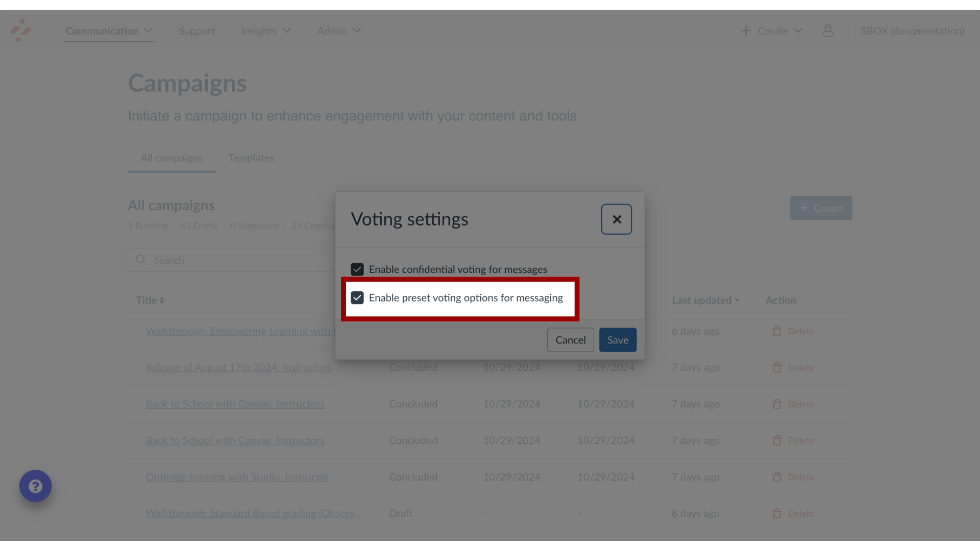 Enable Preset Voting Options for Messaging