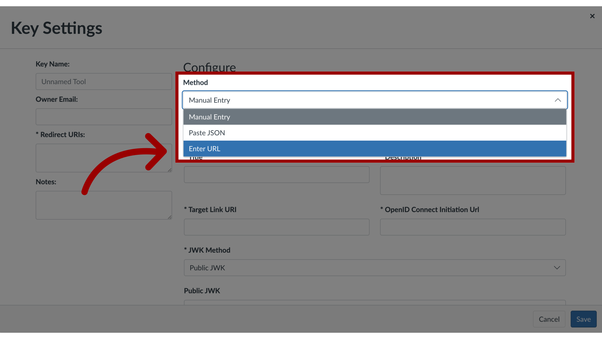 Add Canvas Key Settings