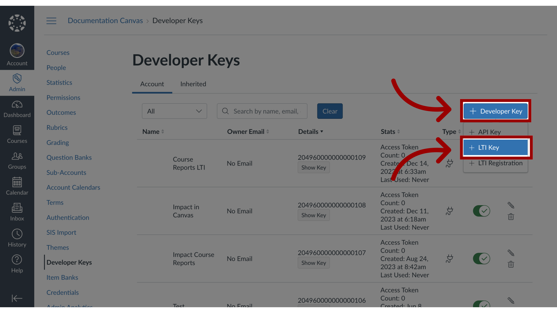 Add Developer Key