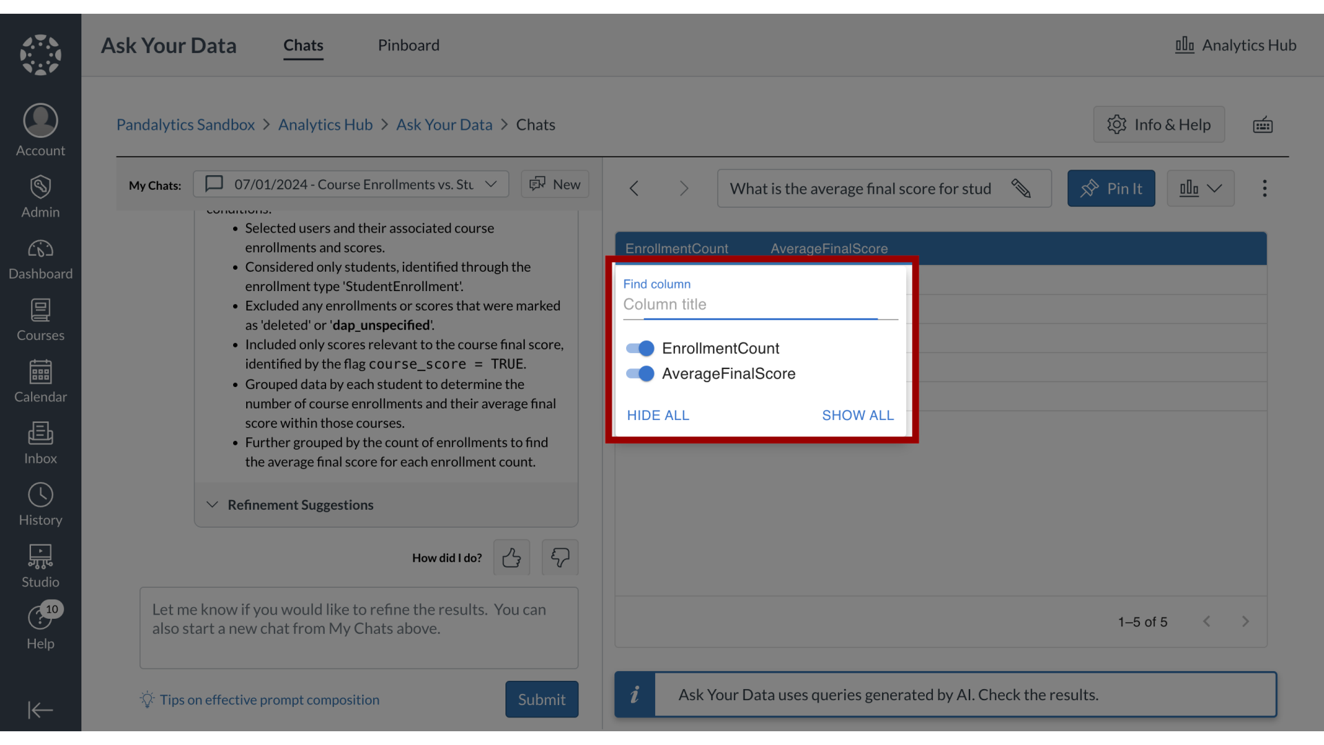 View Manage Column Options