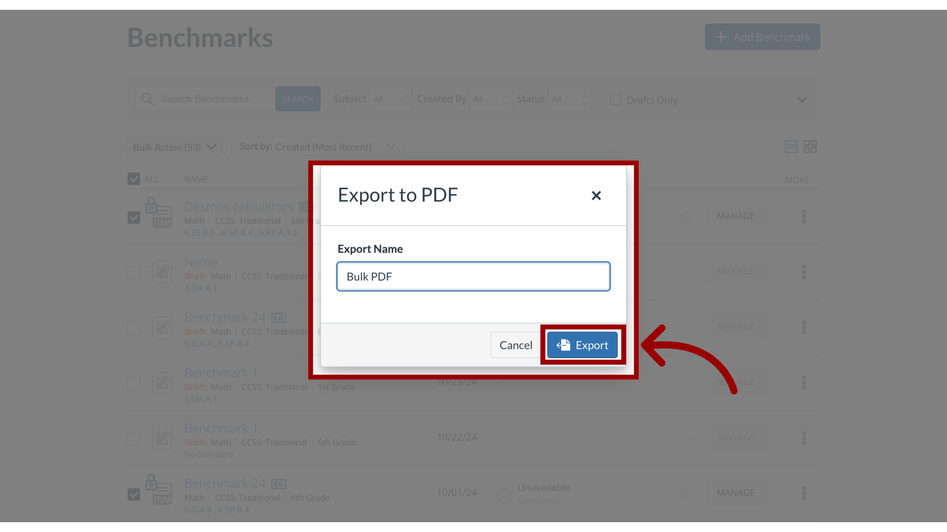 Export Name: Export to PDF