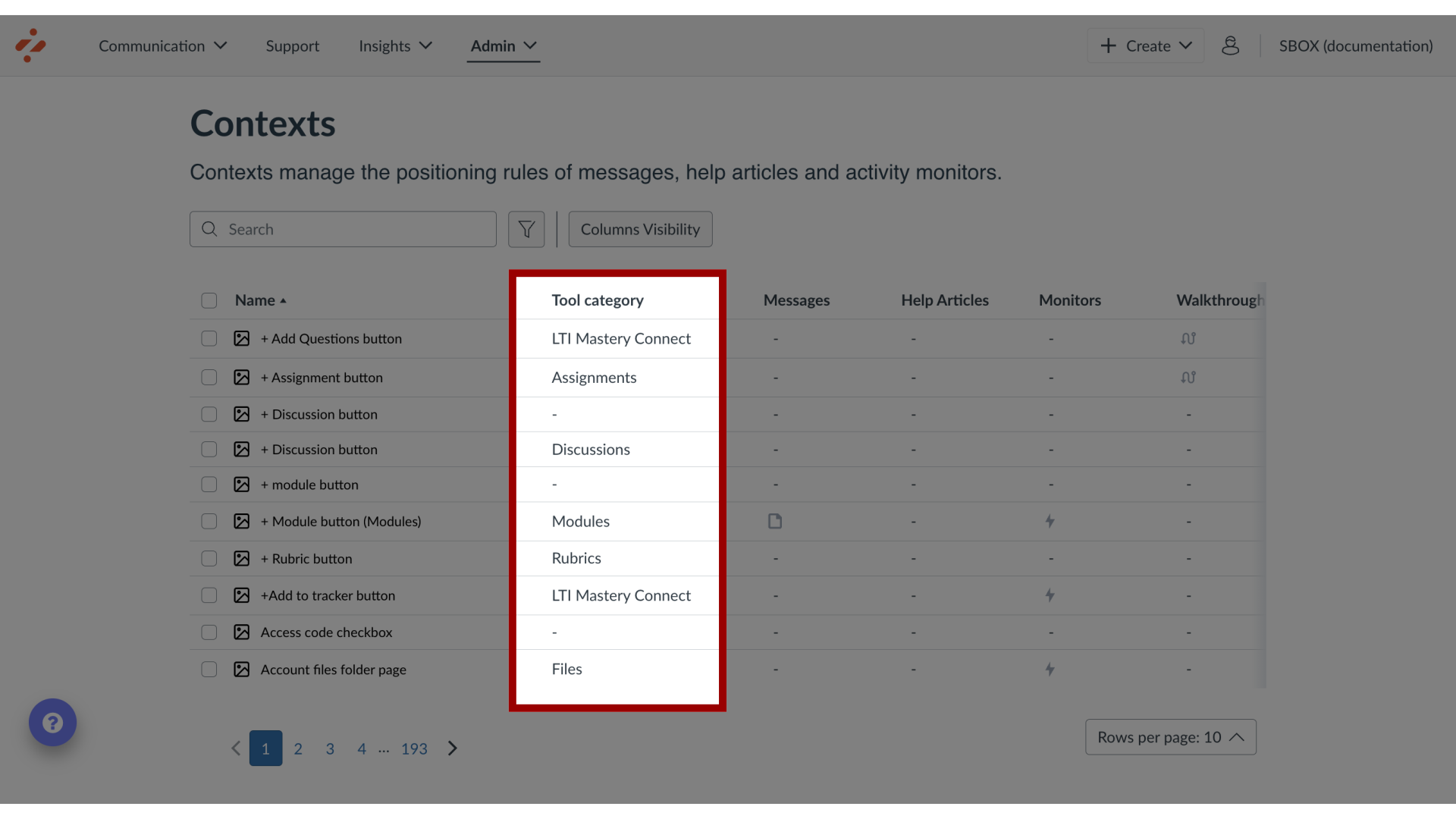 View Contexts Tool Categories