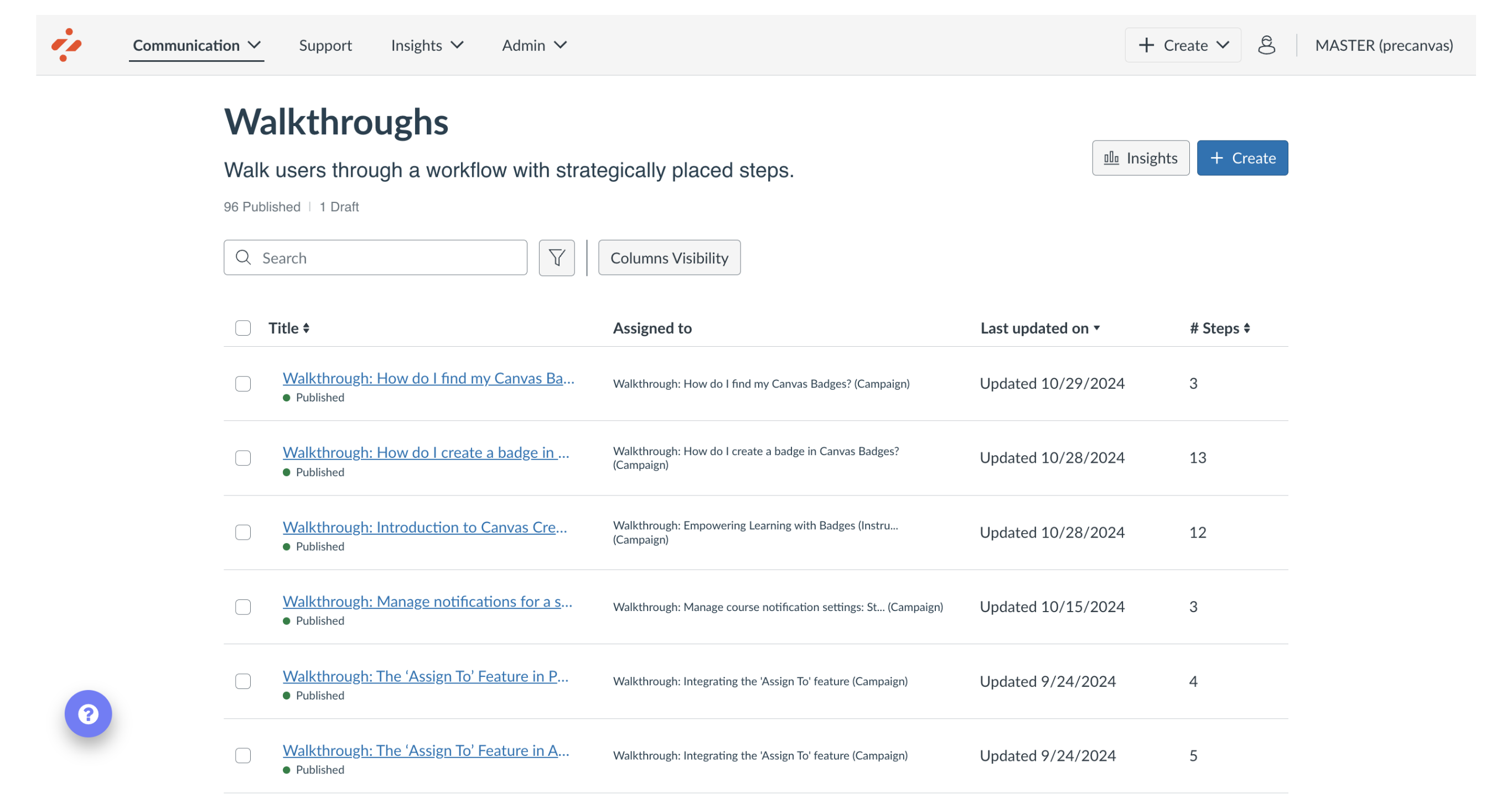 Create Walkthroughs in the Impact Dashboard