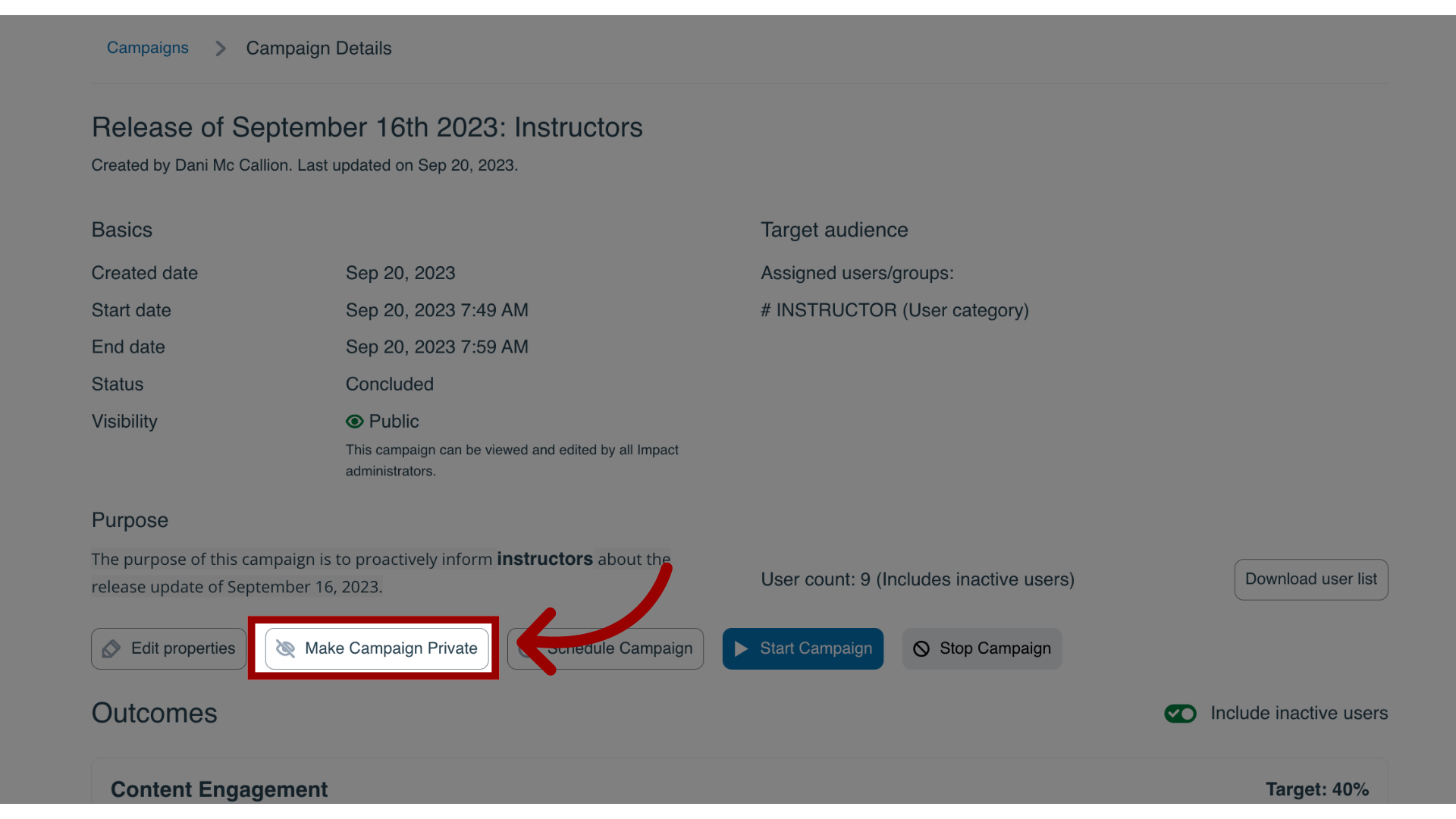 Make Campaign Private