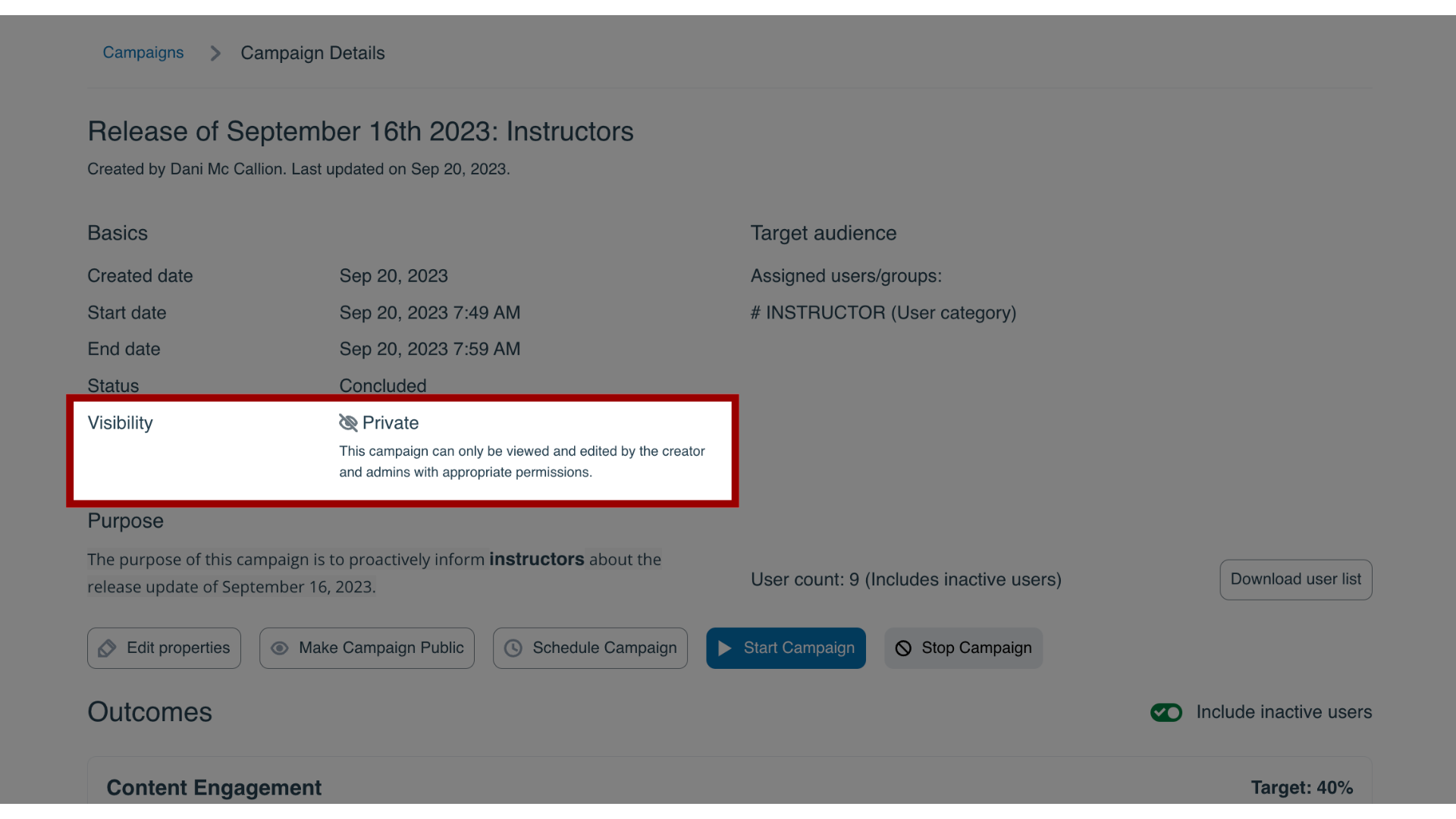 View Campaign Visibility