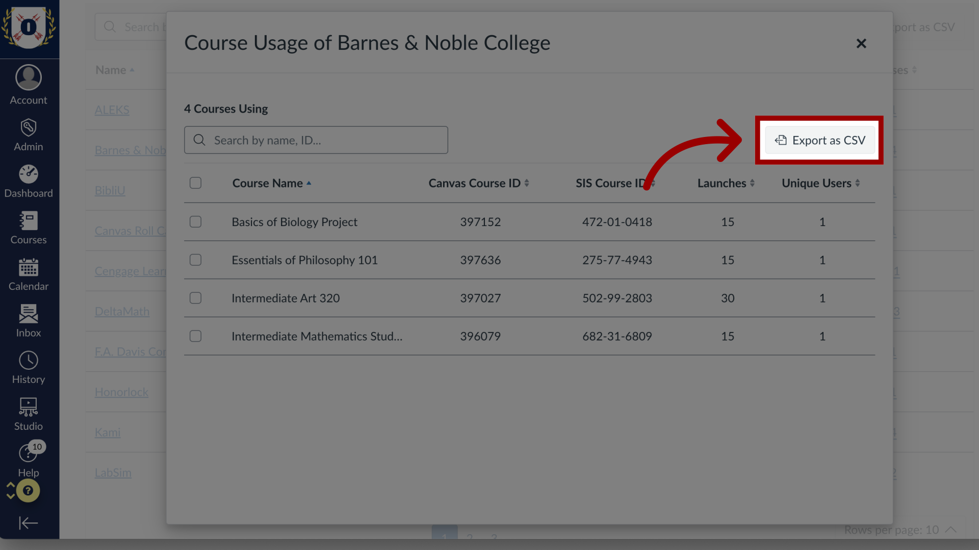 Export Course Usage of Individual Tools