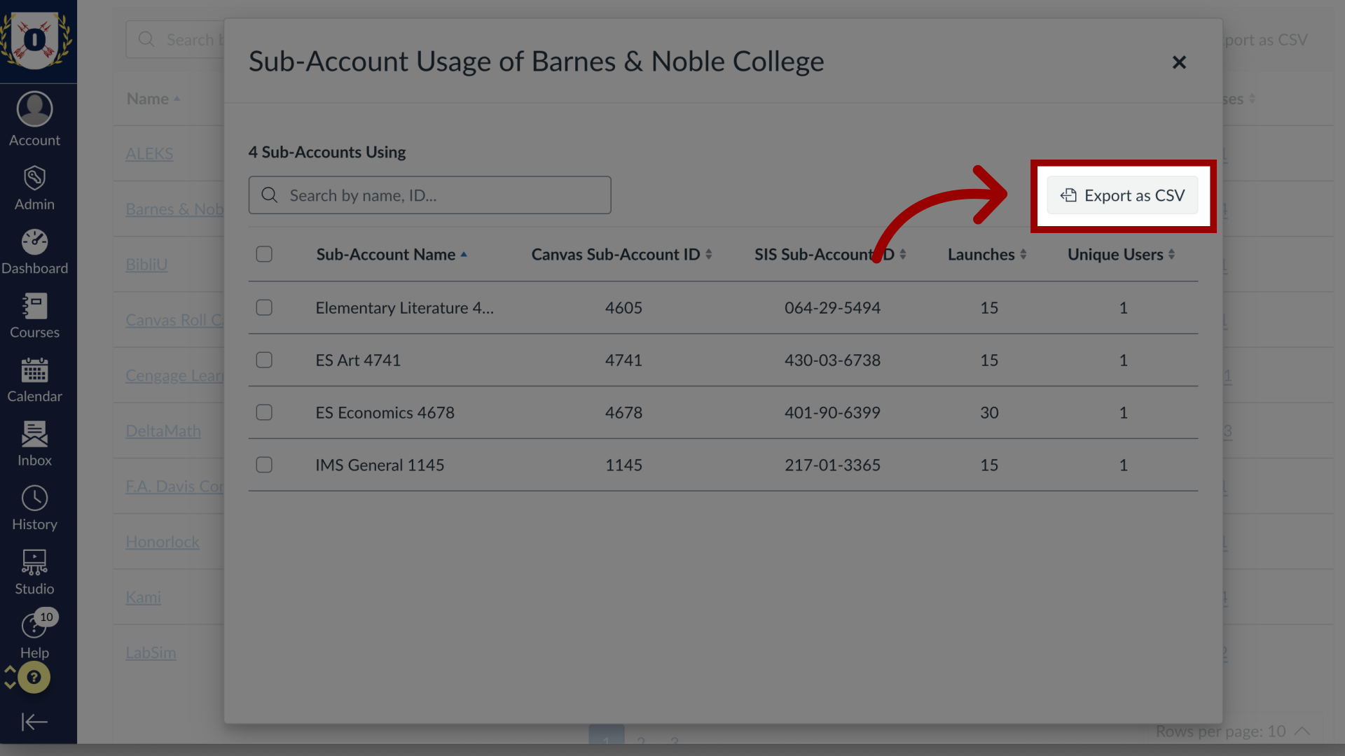 Export Sub-Account Usage of Individual Tools