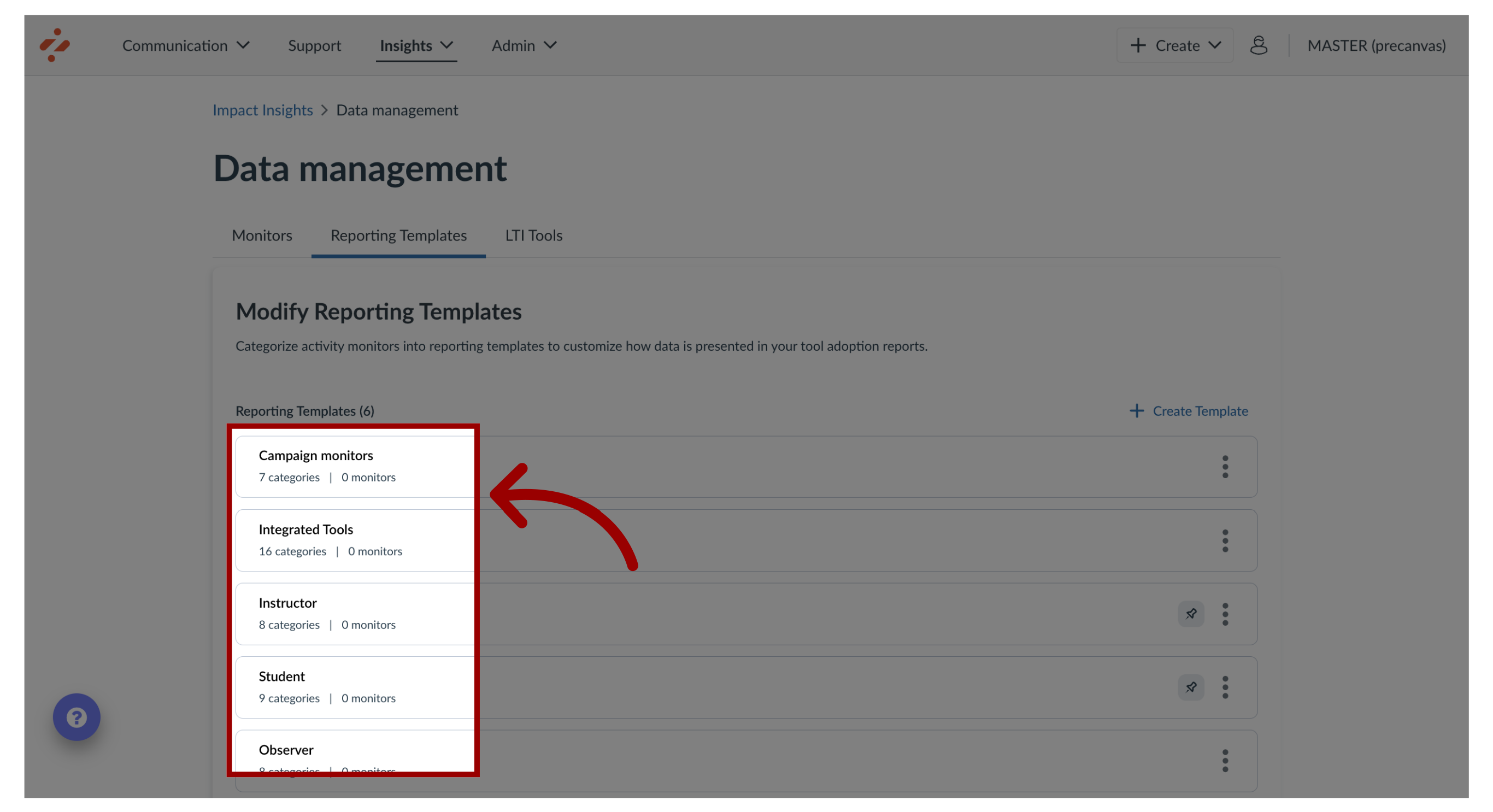 Modify Reporting Template Monitors