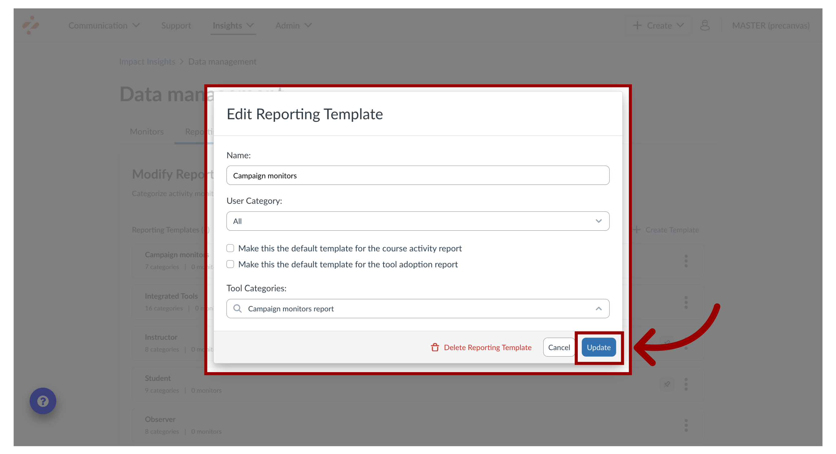 Edit Reporting Template