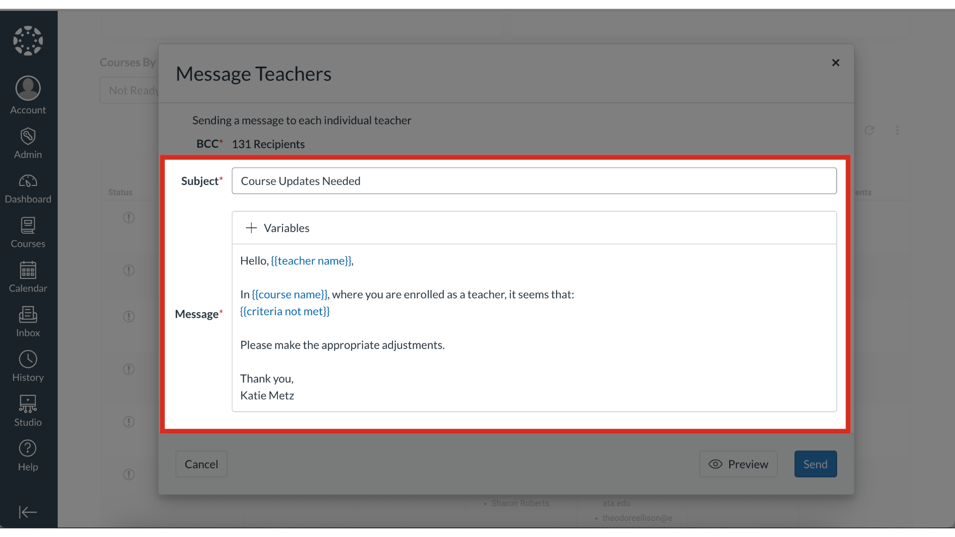 Enter Subject and Message