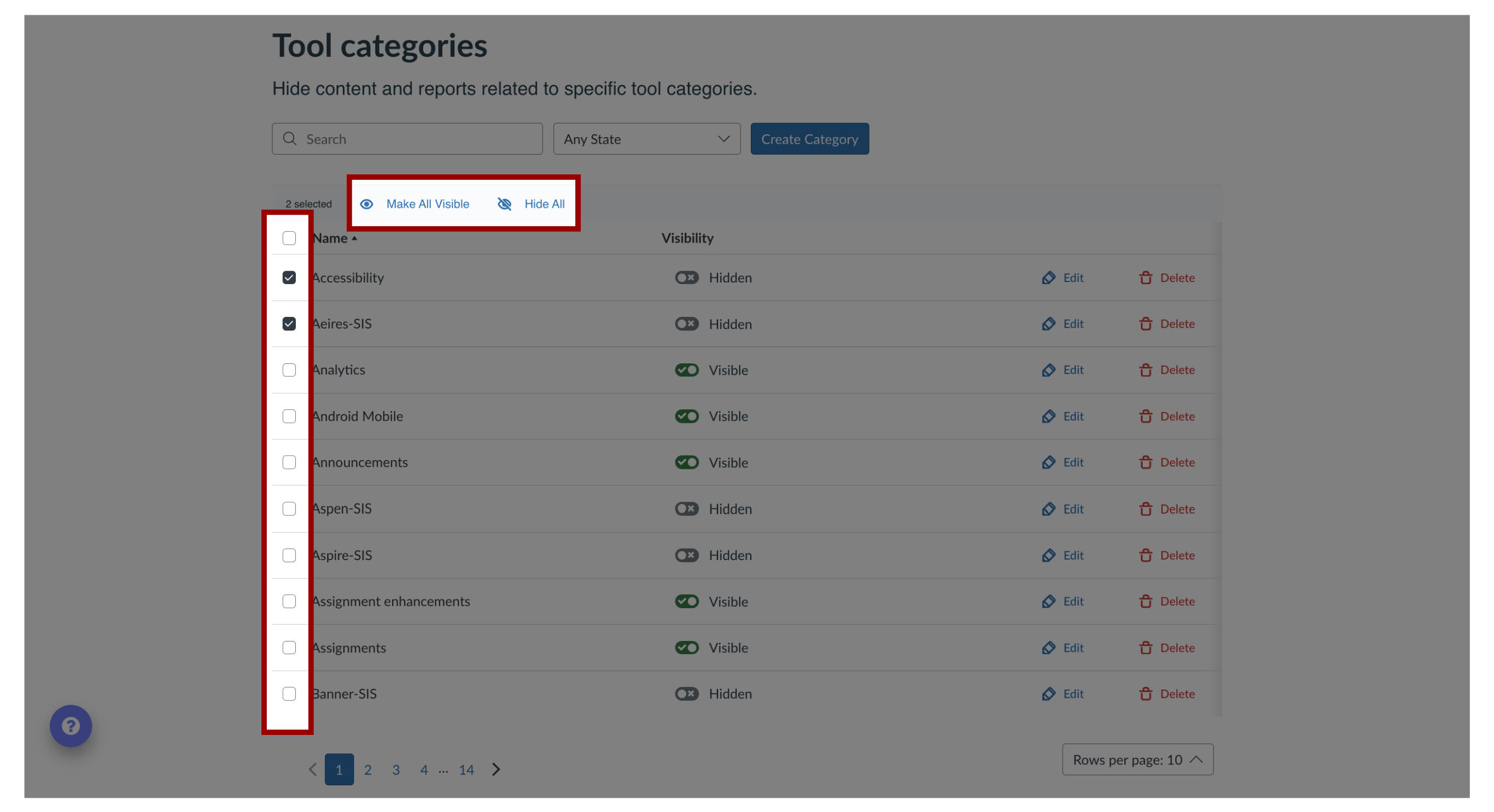 Manage Category Visbility