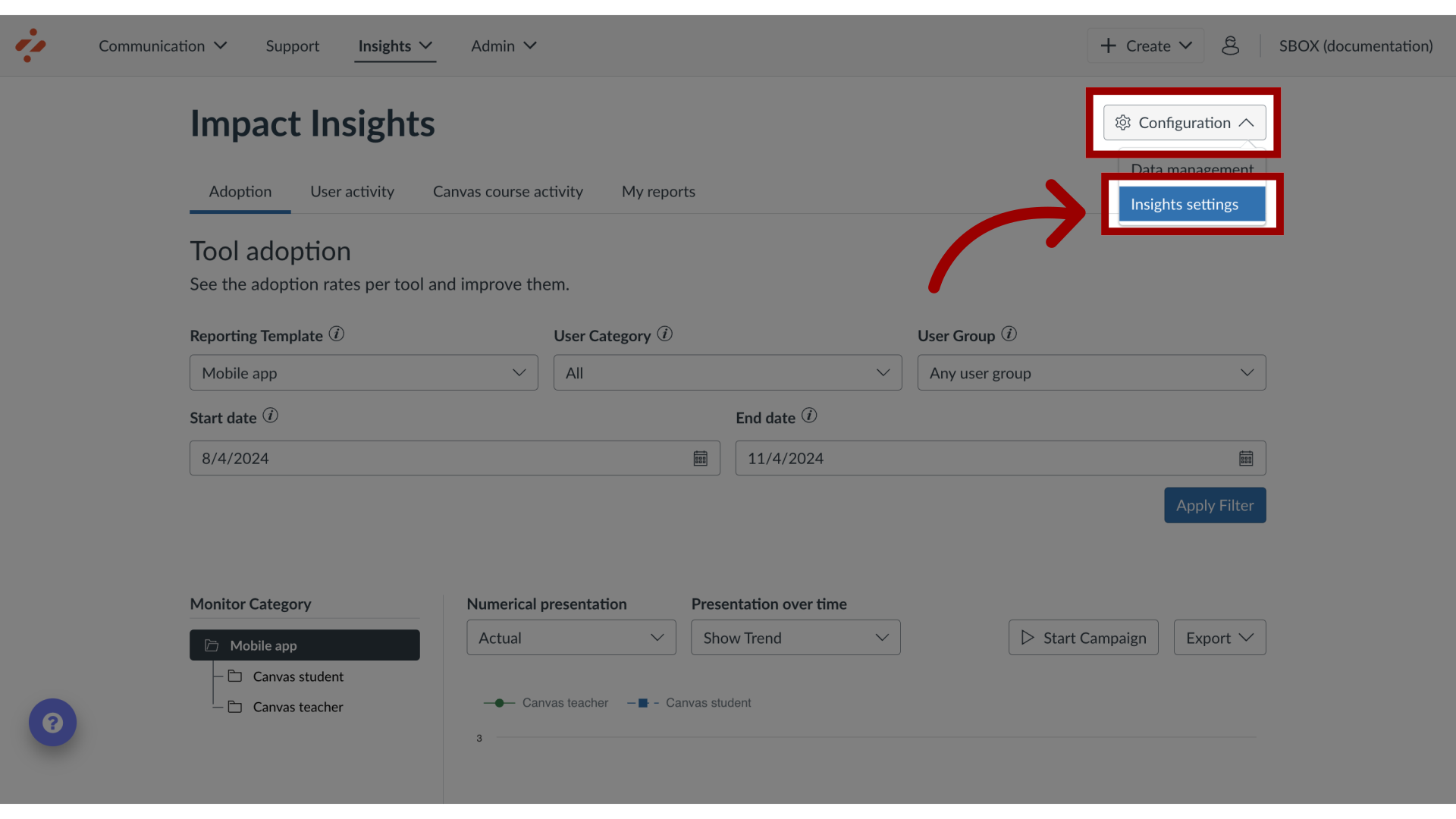 Open Insights Settings