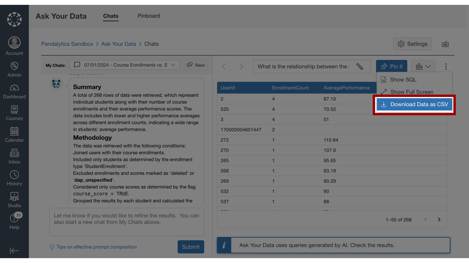 Download Data as CSV from Chatbot