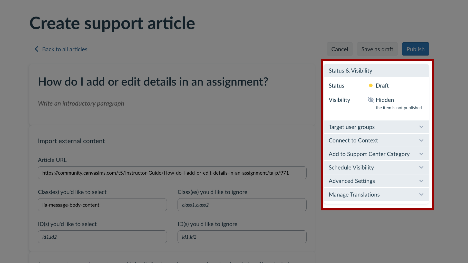 Add Support Article Details