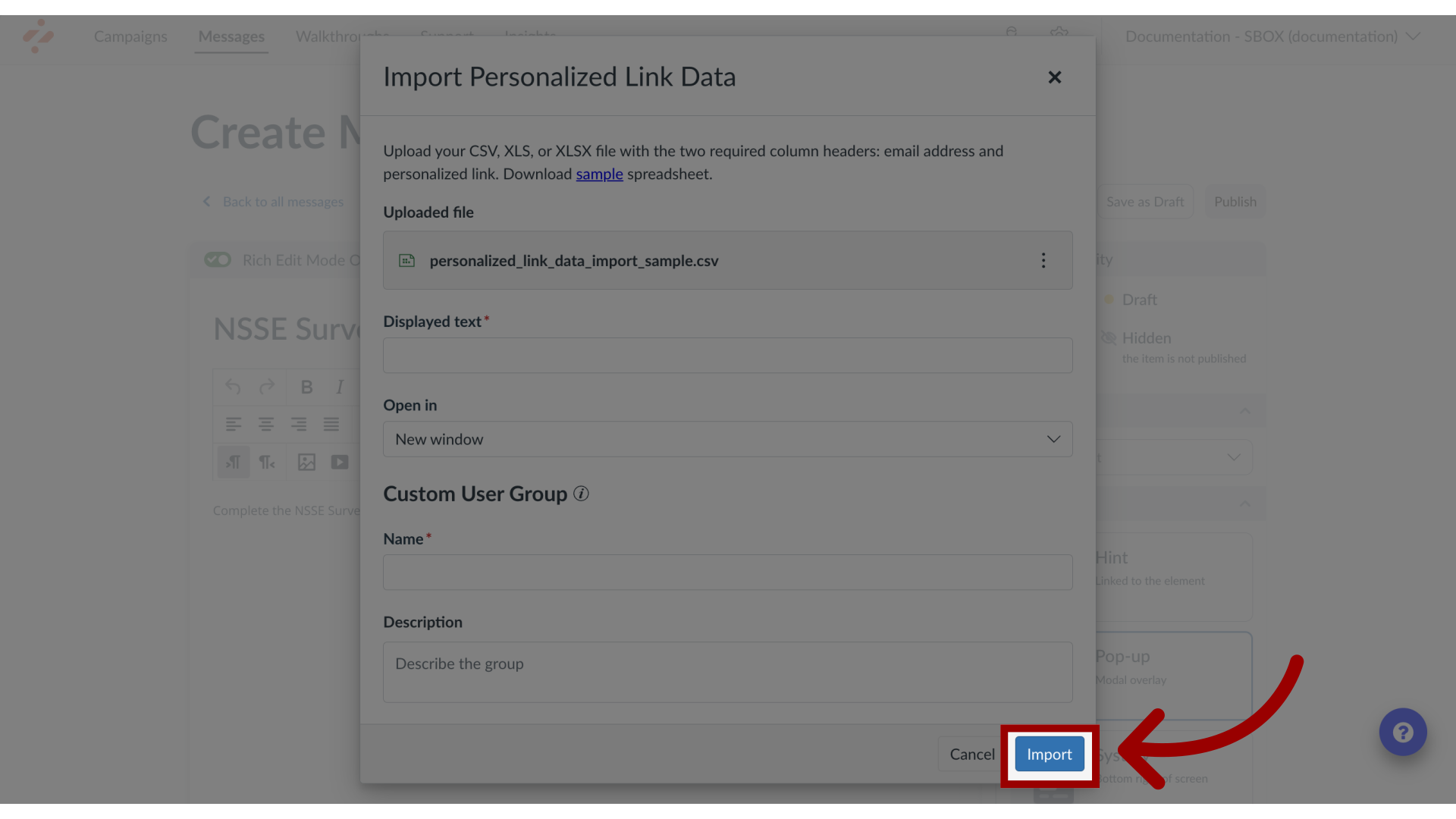 Import Personalized Link Data