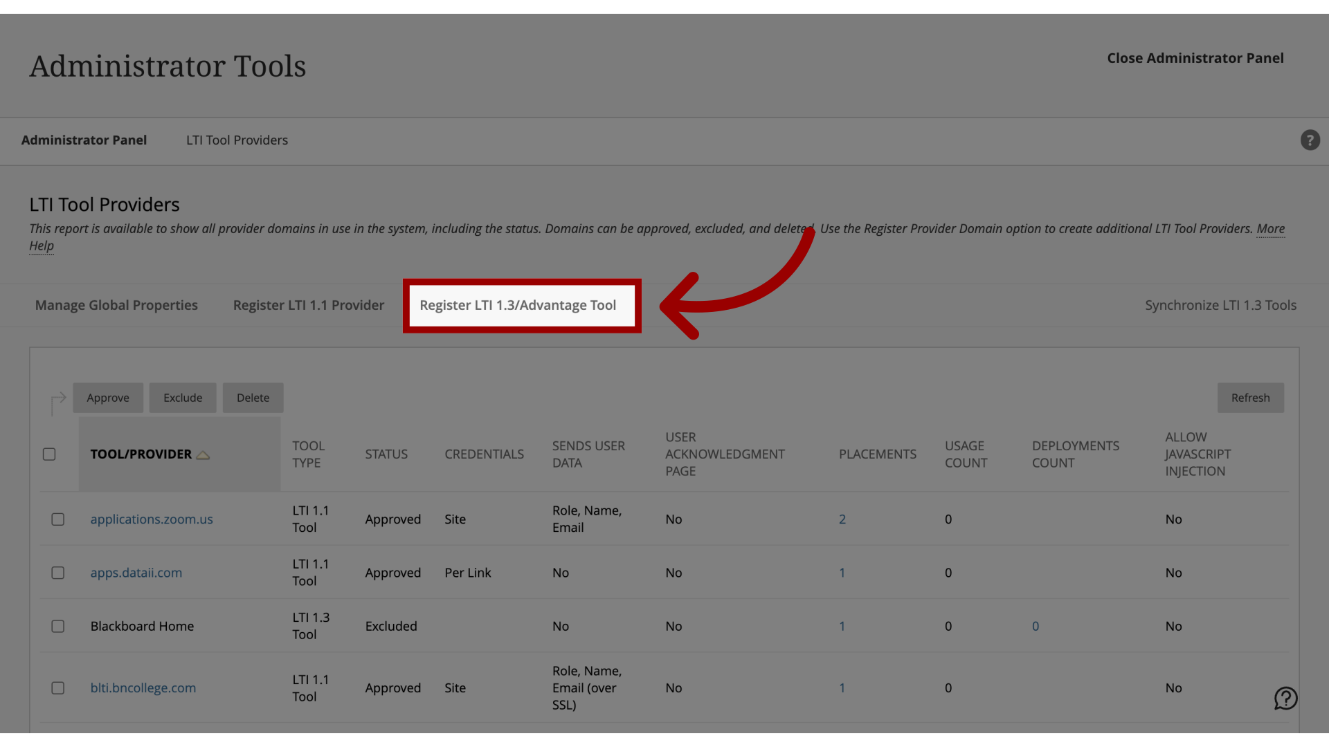 Open Register LTI 1.3/Advantage Tool