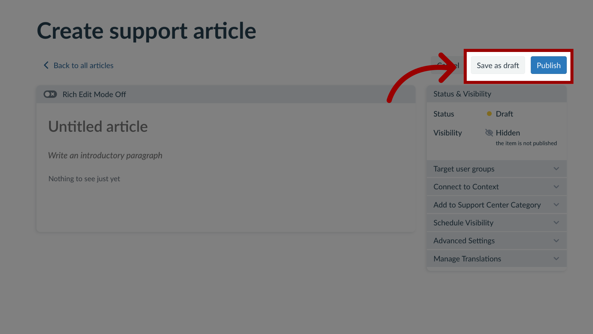 Save or Publish Support Article