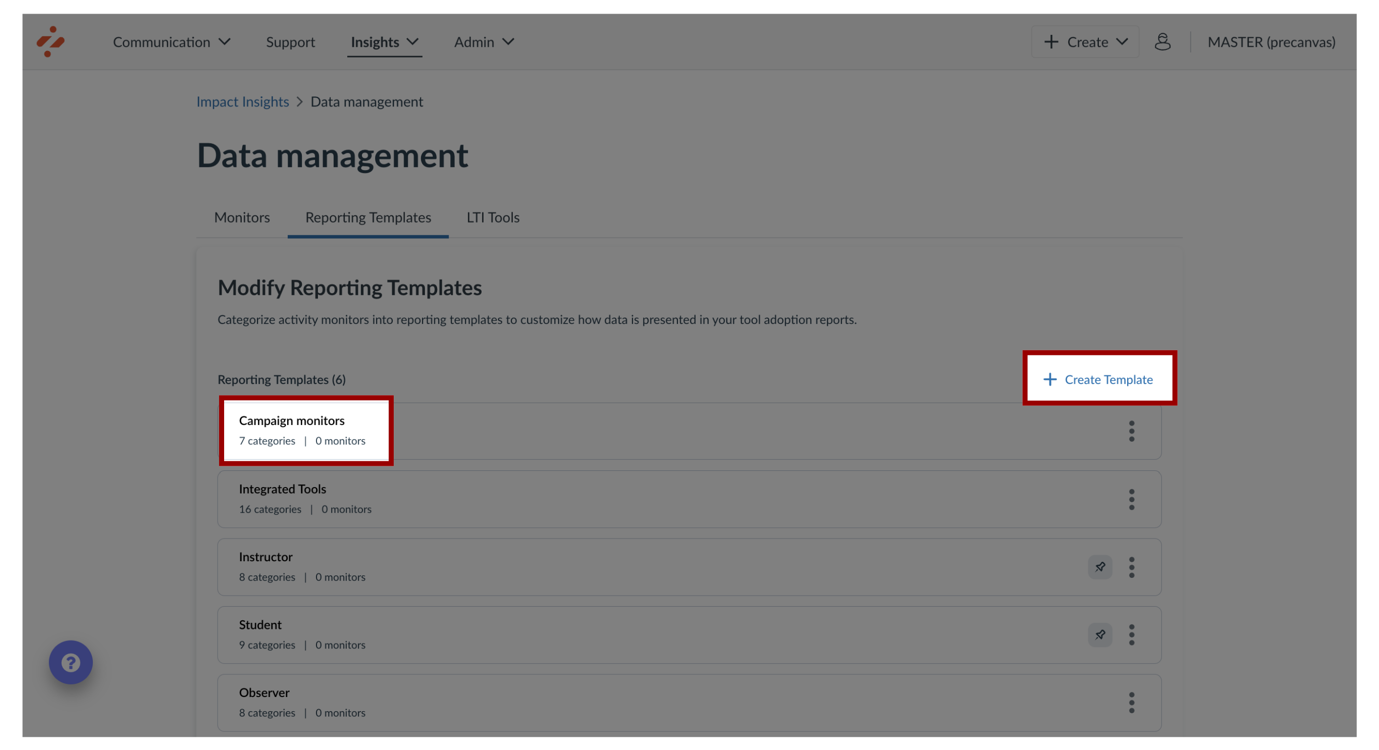 Open Reporting Template Monitors