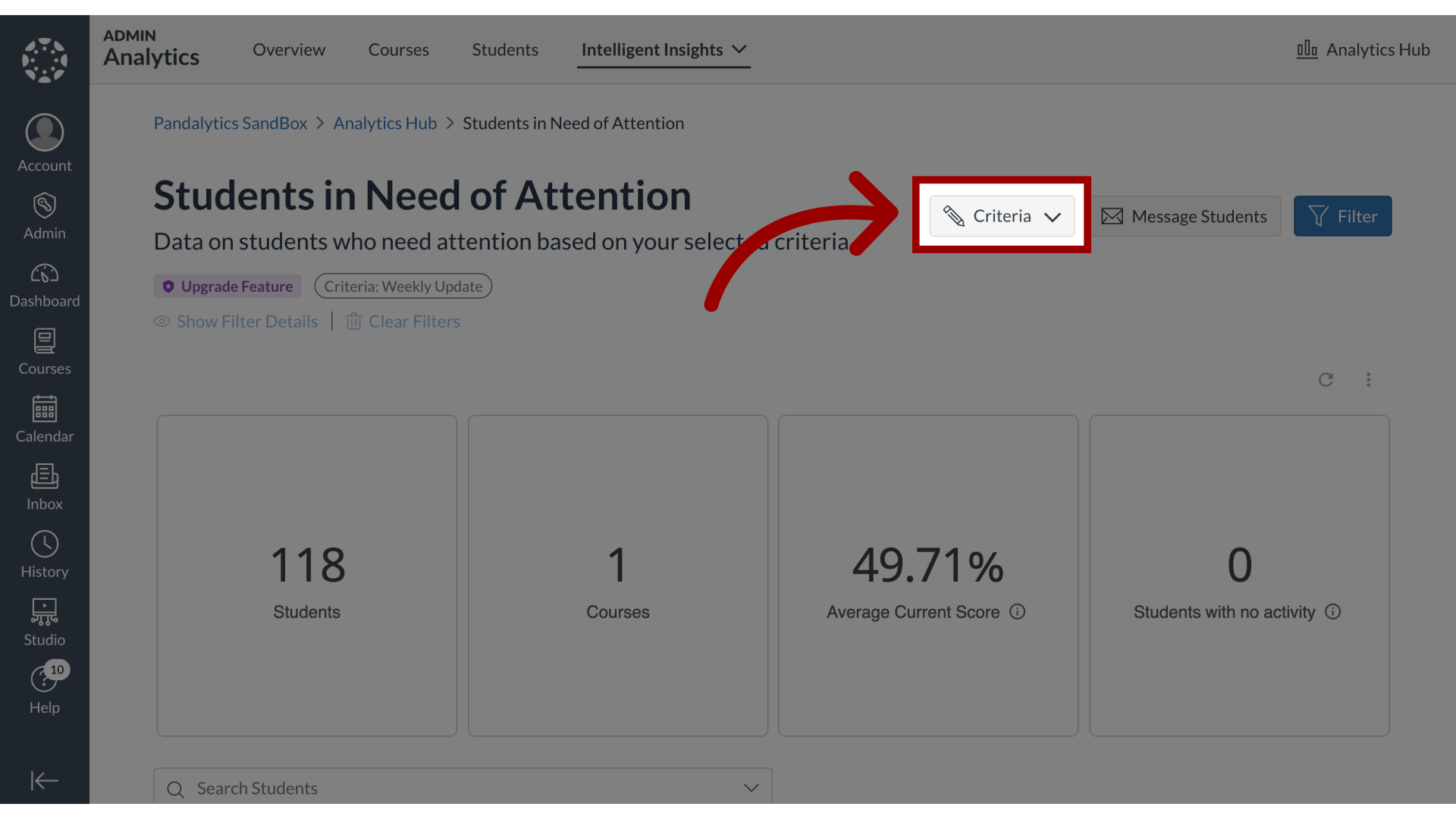 Open Criteria Options