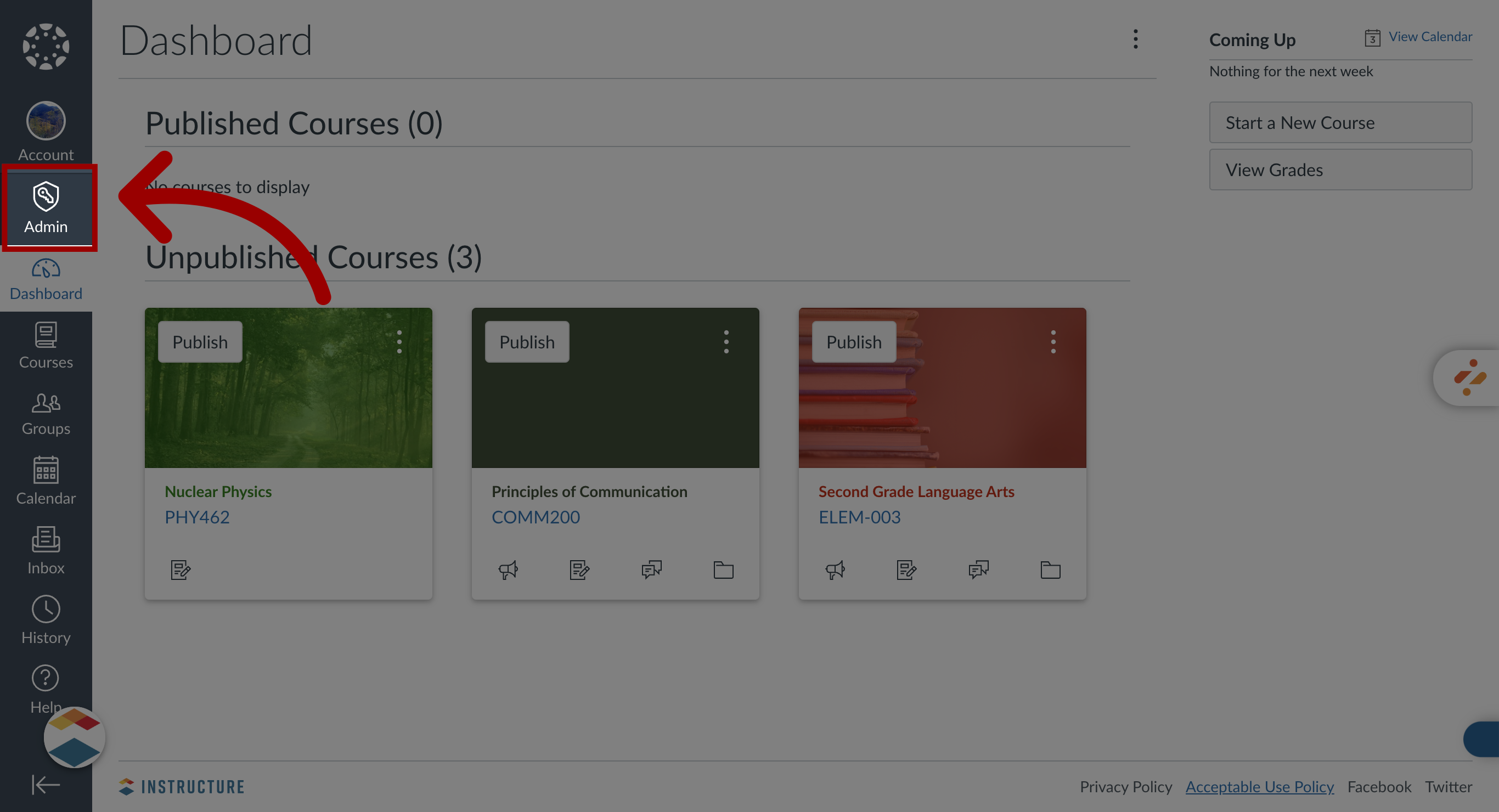Open Canvas Admin Navigation Menu