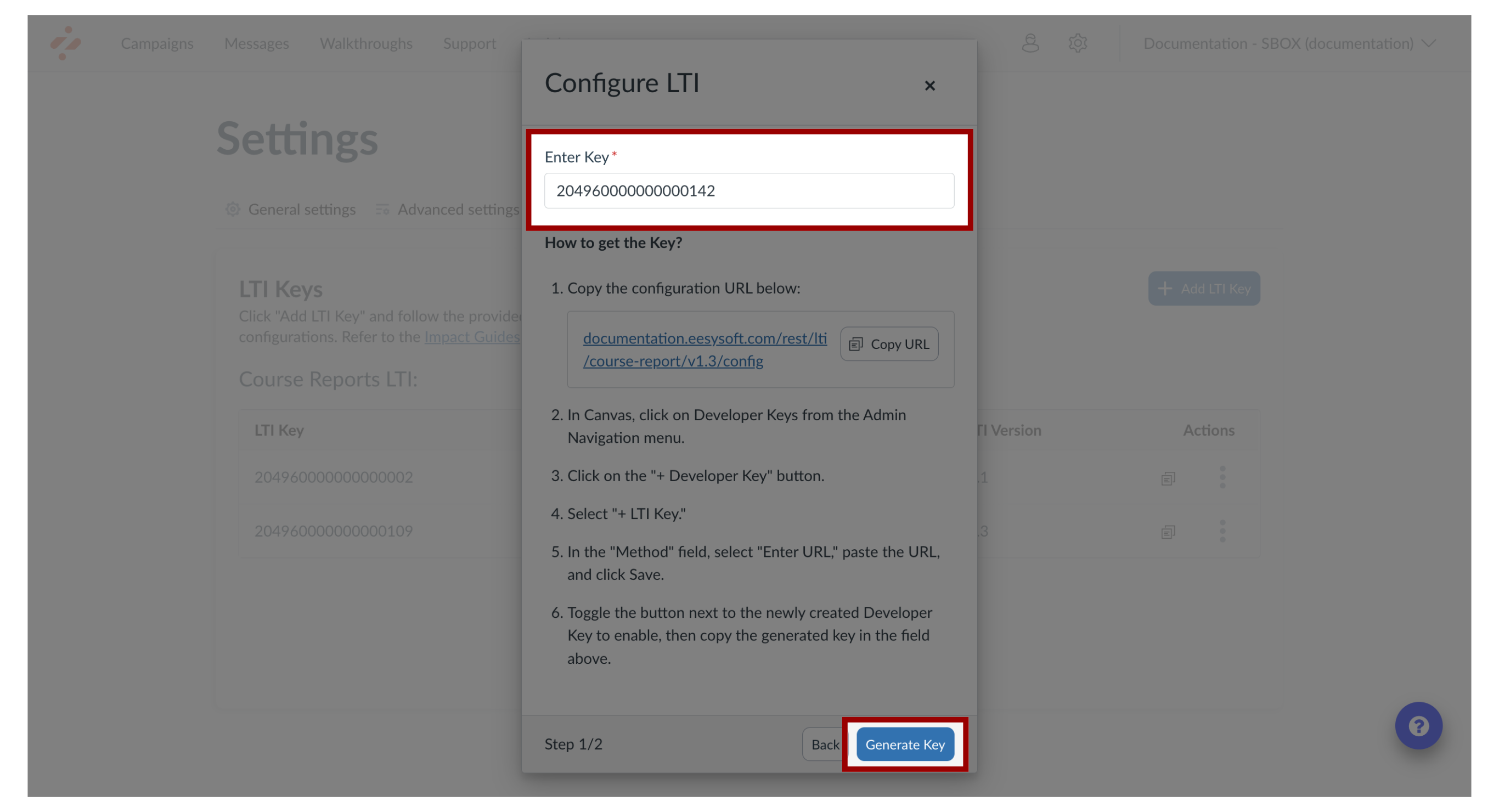 Enter Key and Click Generate Key