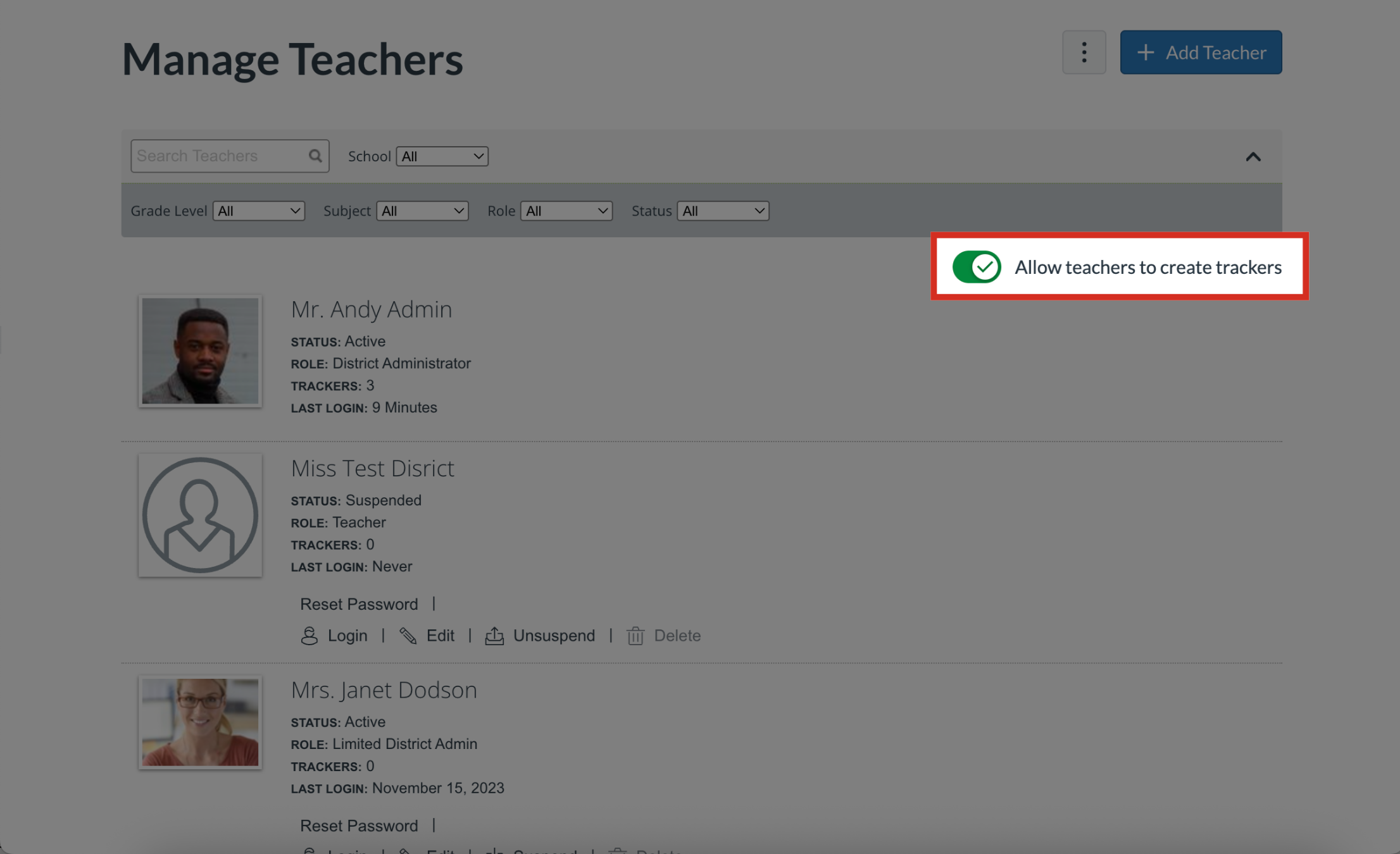 Manage Teacher Tracker Creation