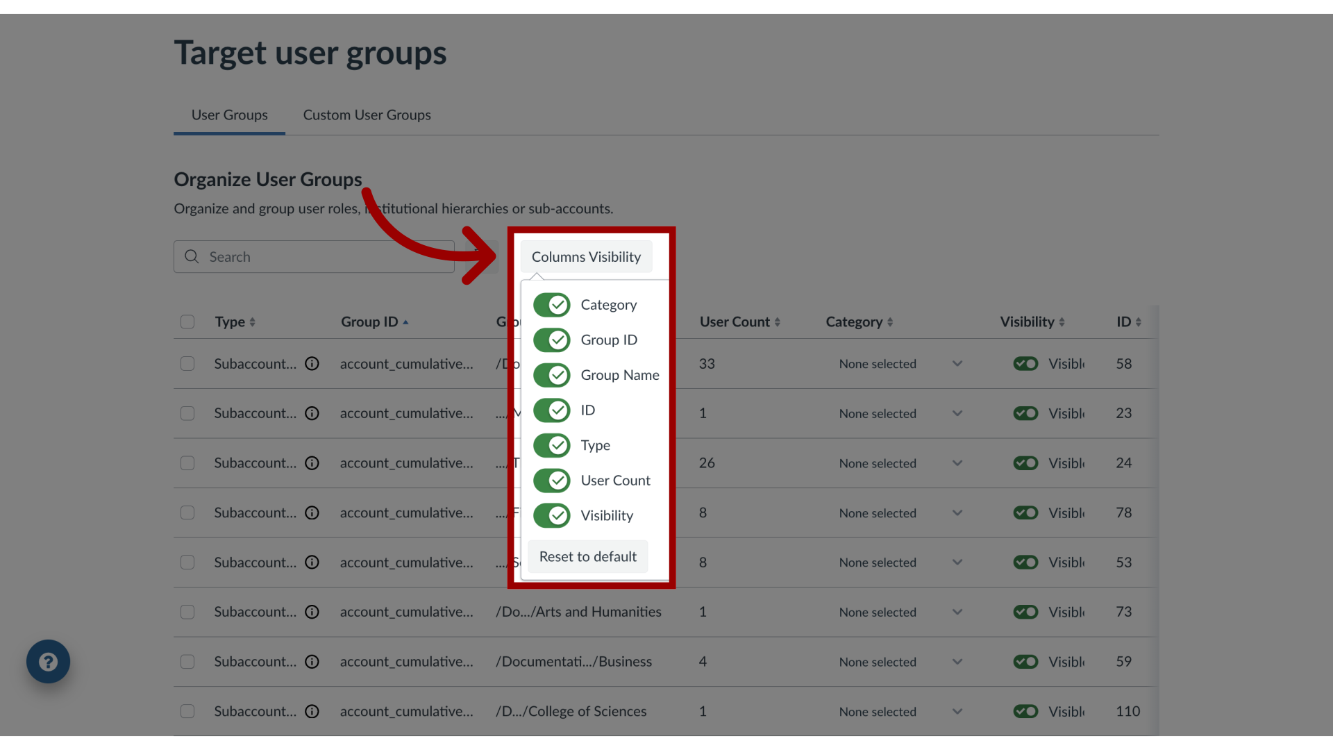 Open Columns Visibility