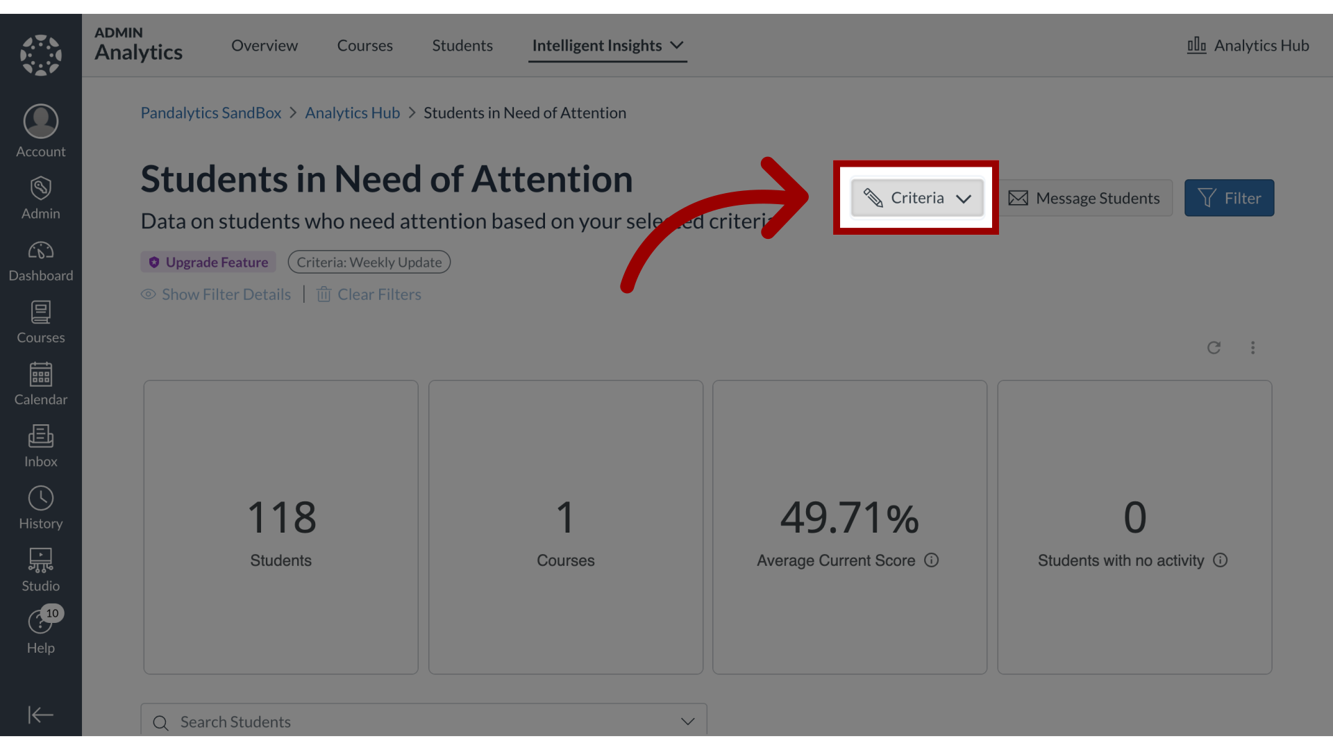 Open Criteria Options