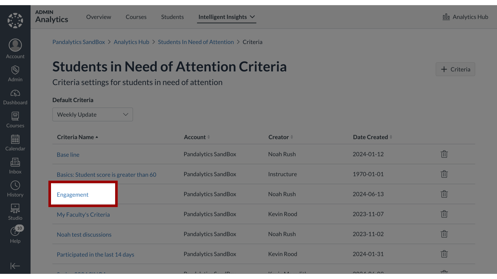 View Criteria Table