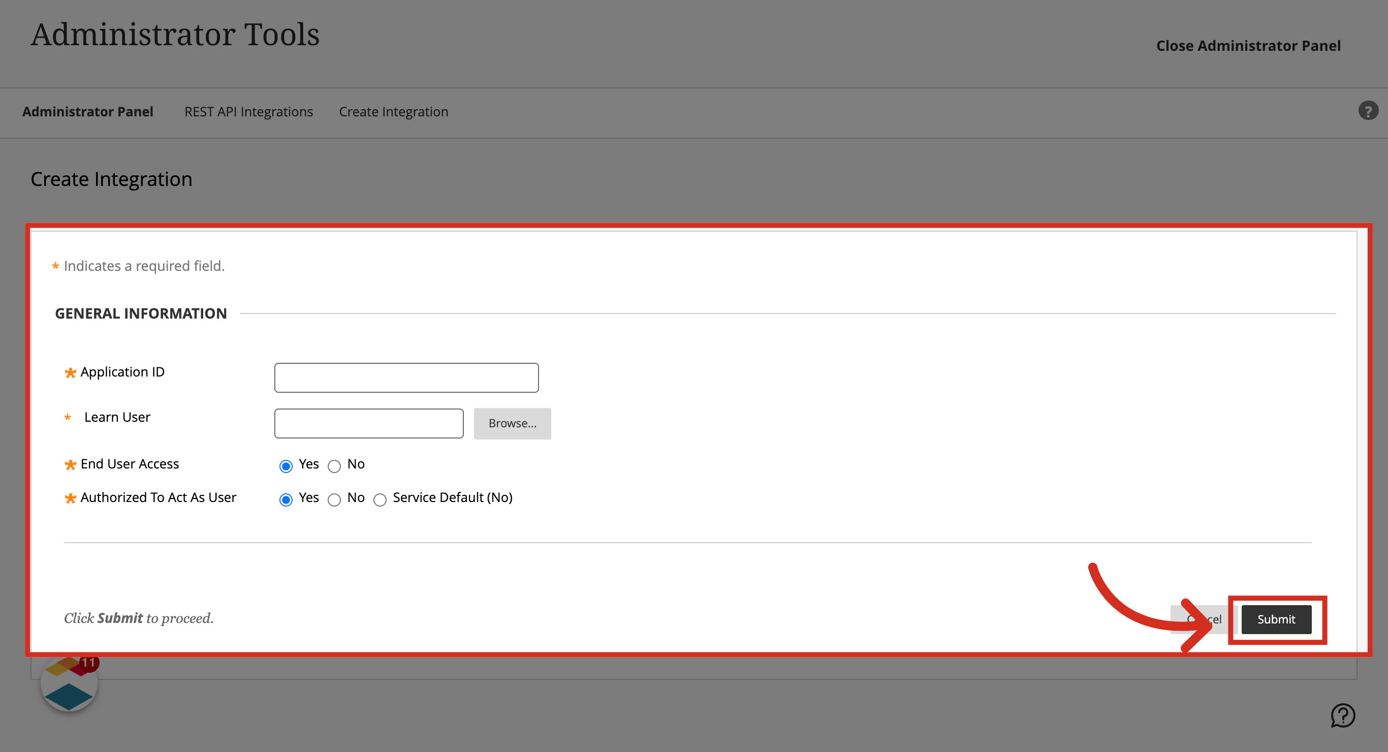 Enter Integration Information