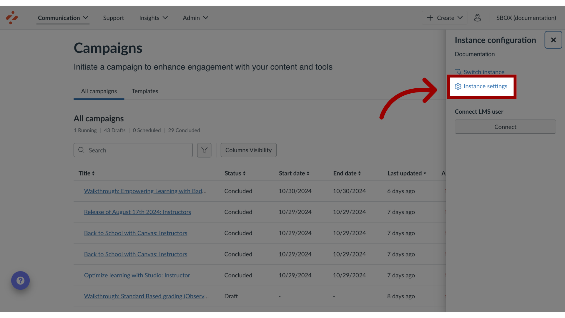 Open Instance Settings