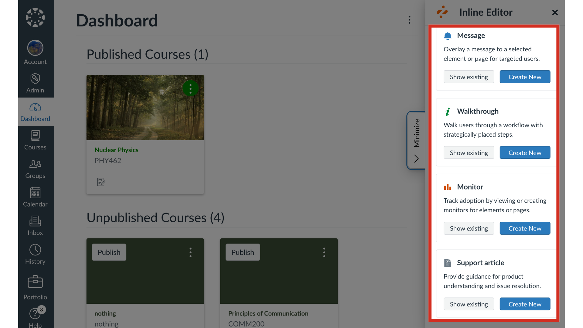 Open Existing Message, Monitor, or Support Article
