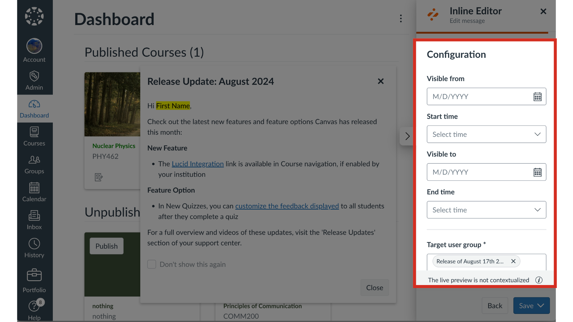Edit Message or Support Article Configuration