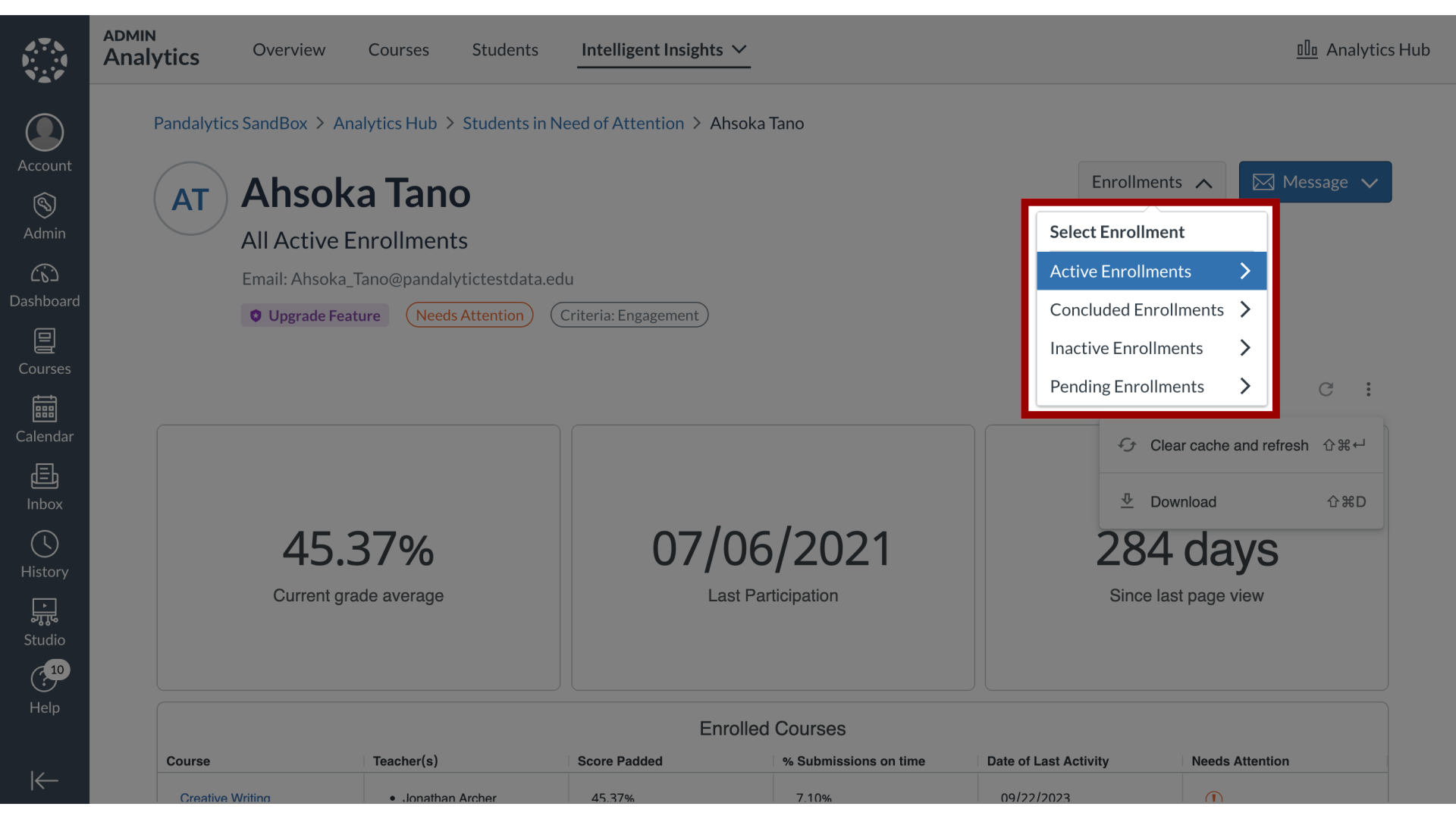 Select Enrollments Options