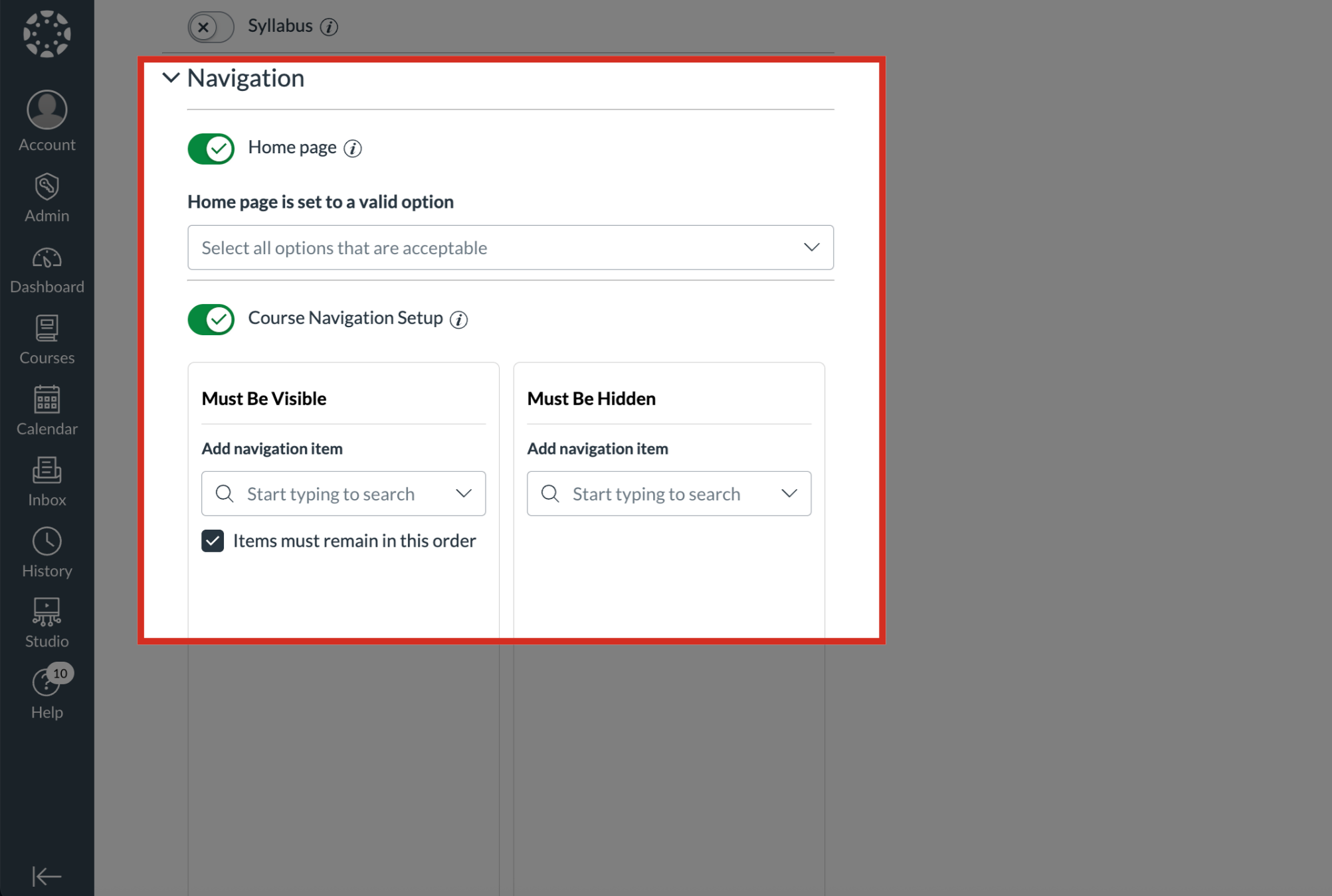 Select Navigation Criteria