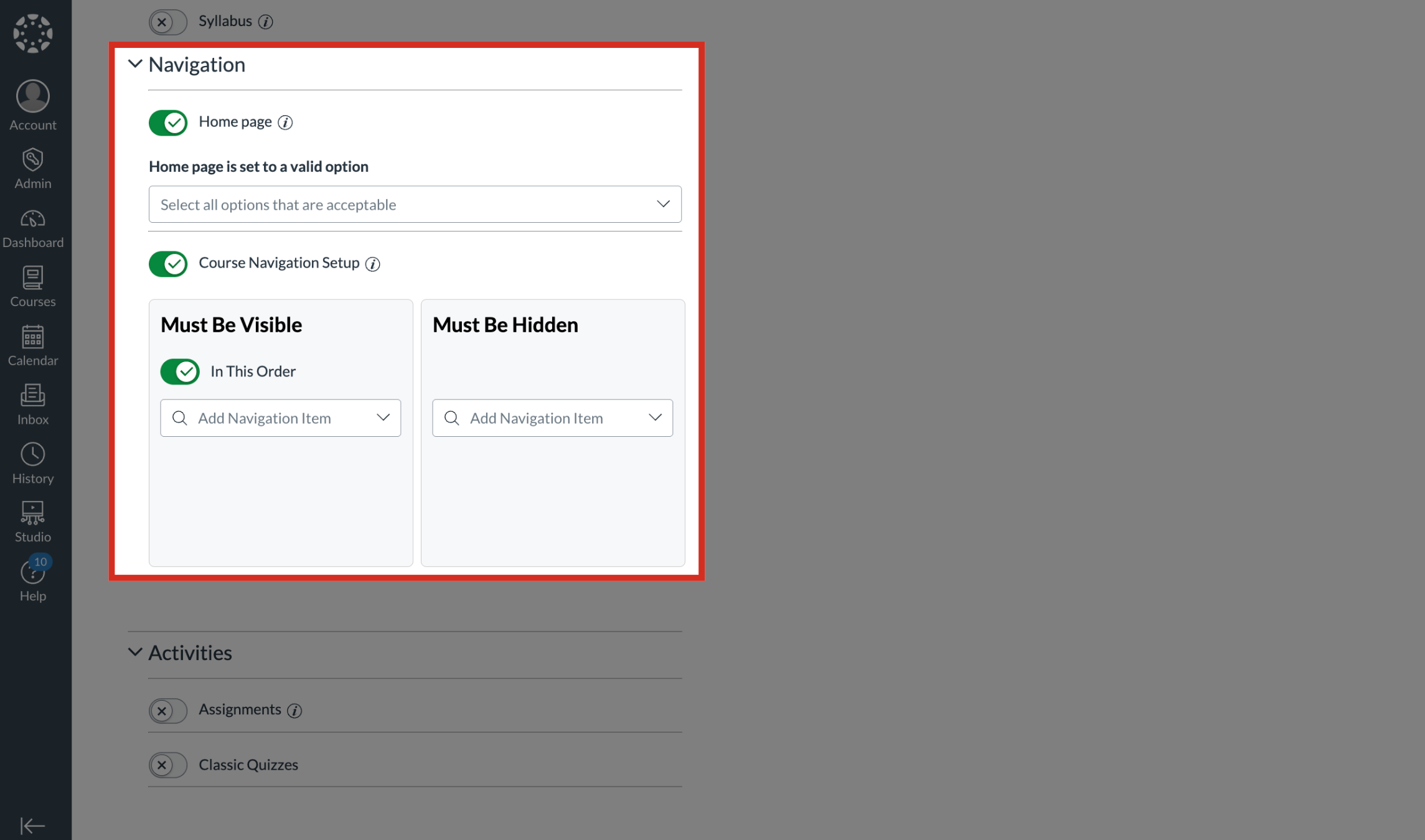 Add Navigation Criteria