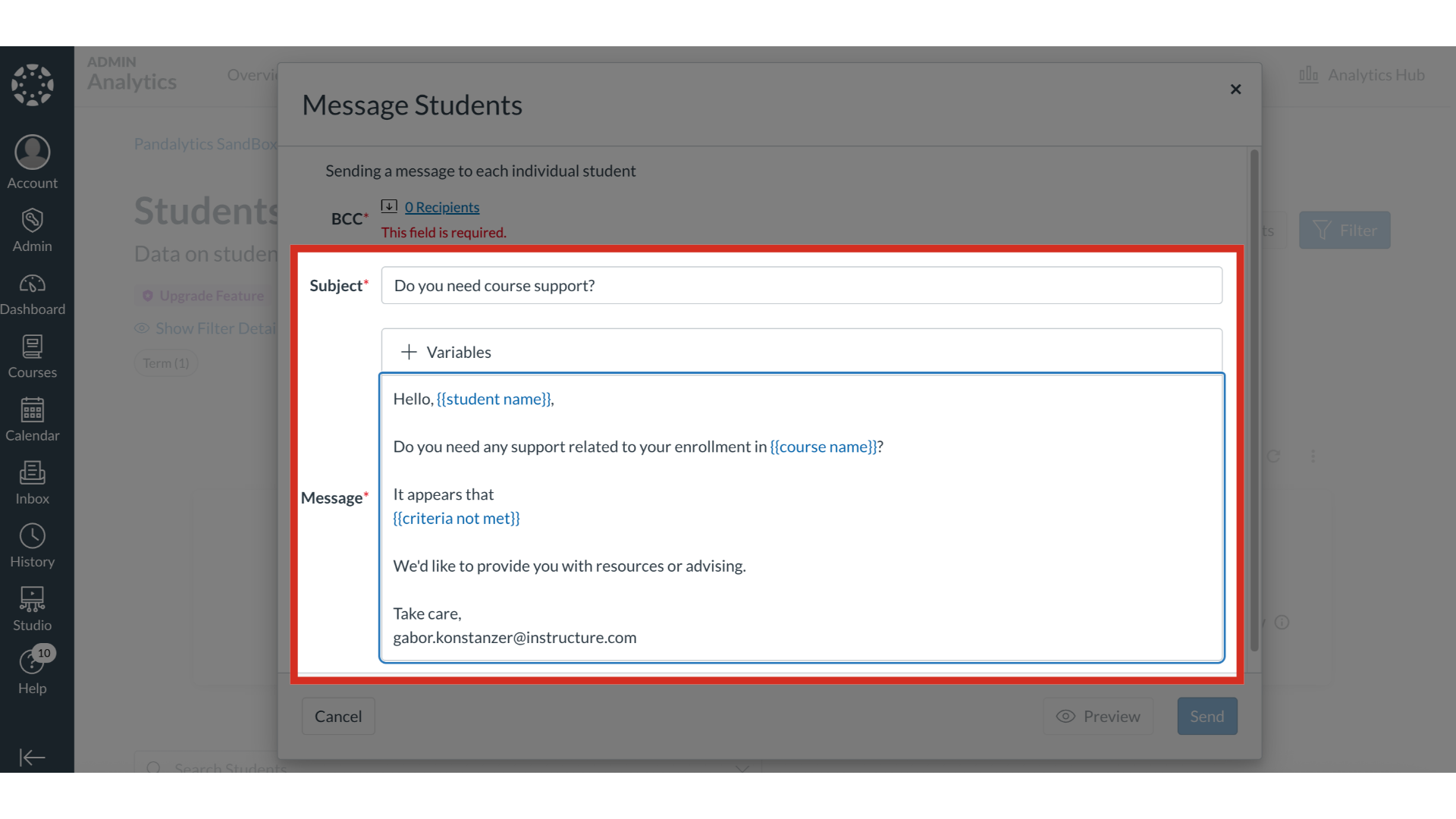 Enter Subject and Message