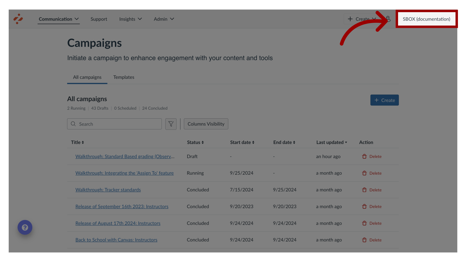 Open Instance Configuration Menu