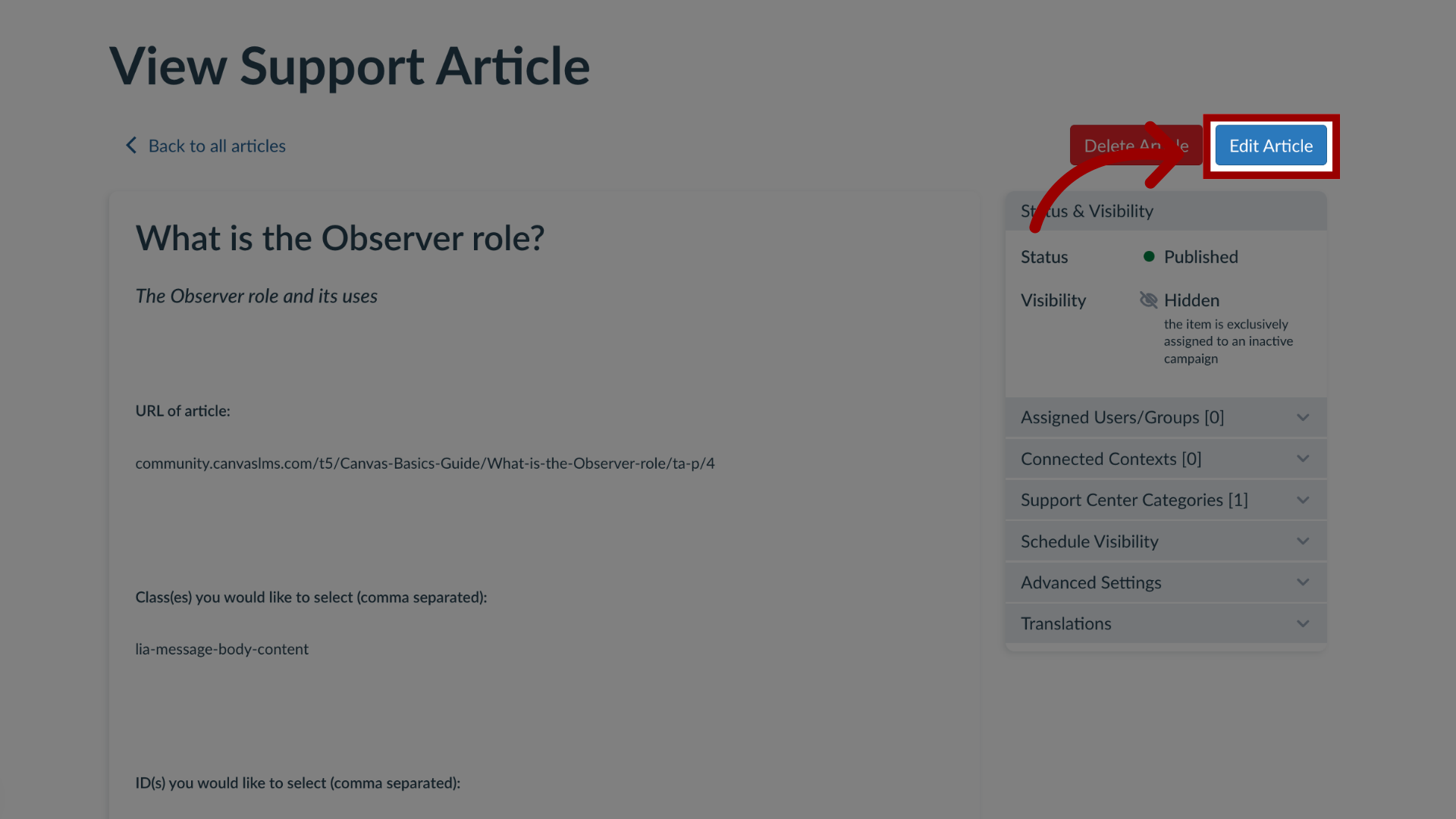 Edit Support Article