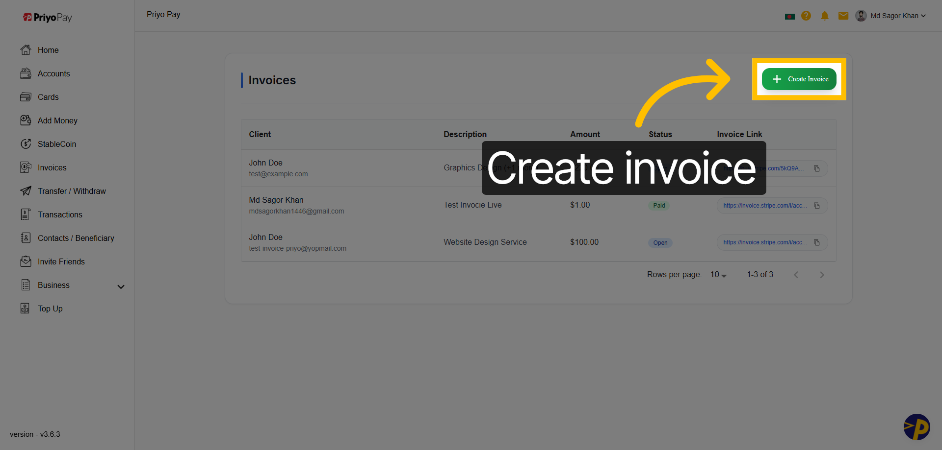 Initiate Invoice Creation