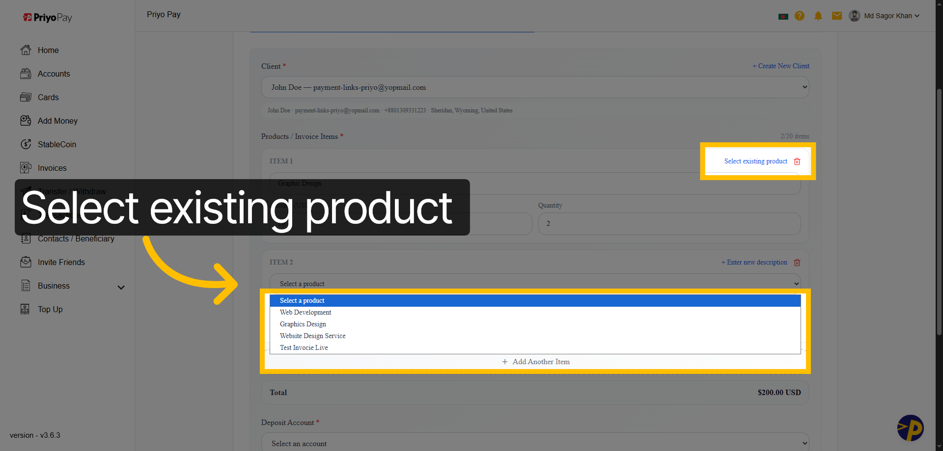 Choose Existing Product