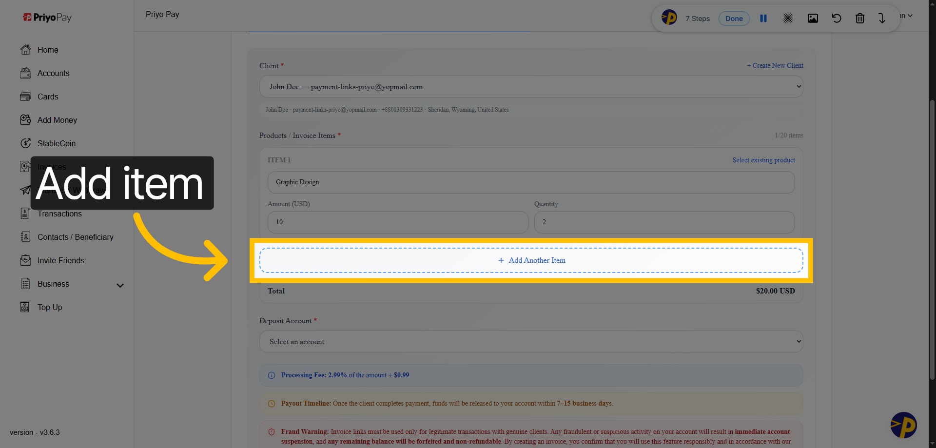 Add Additional Invoice Item