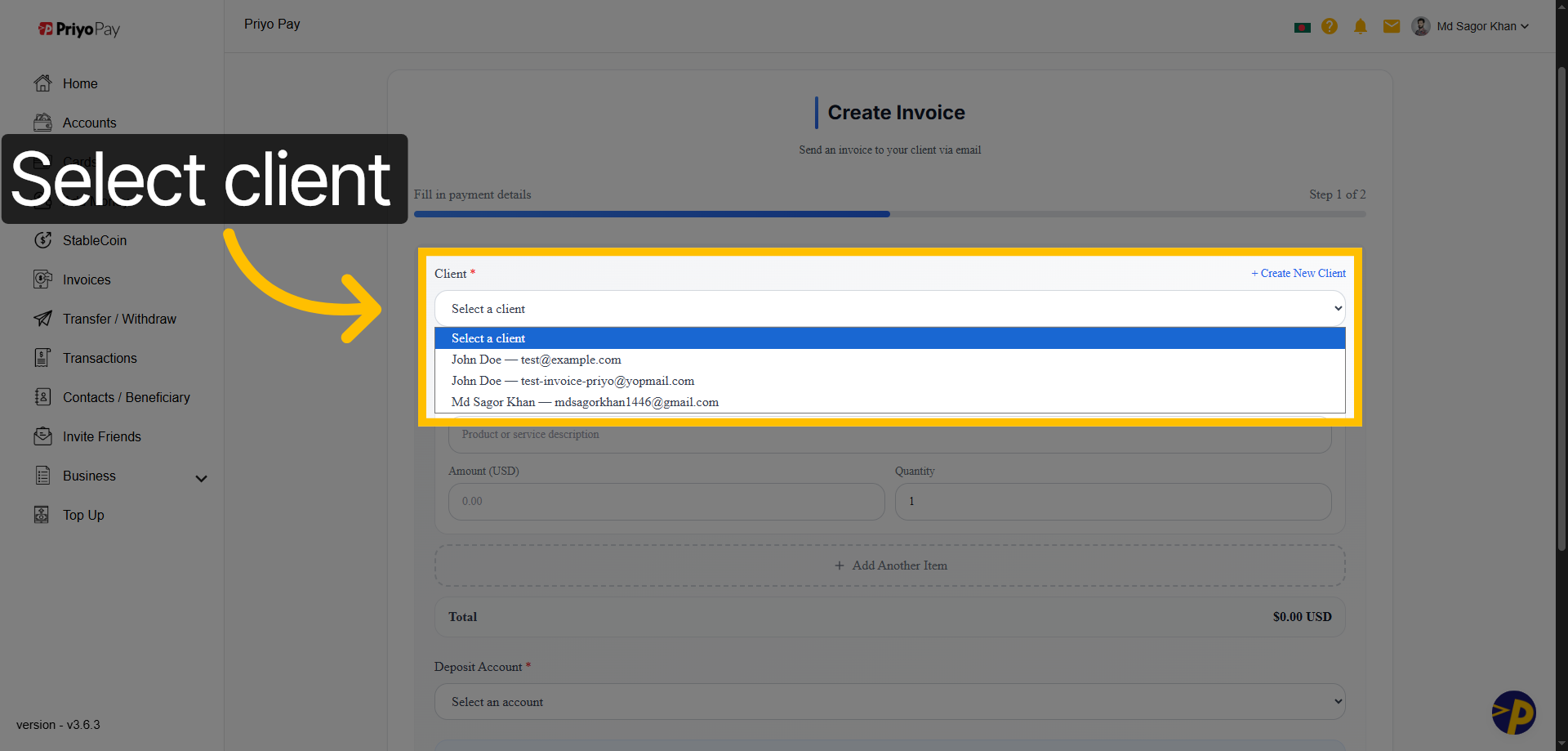Select Existing Client