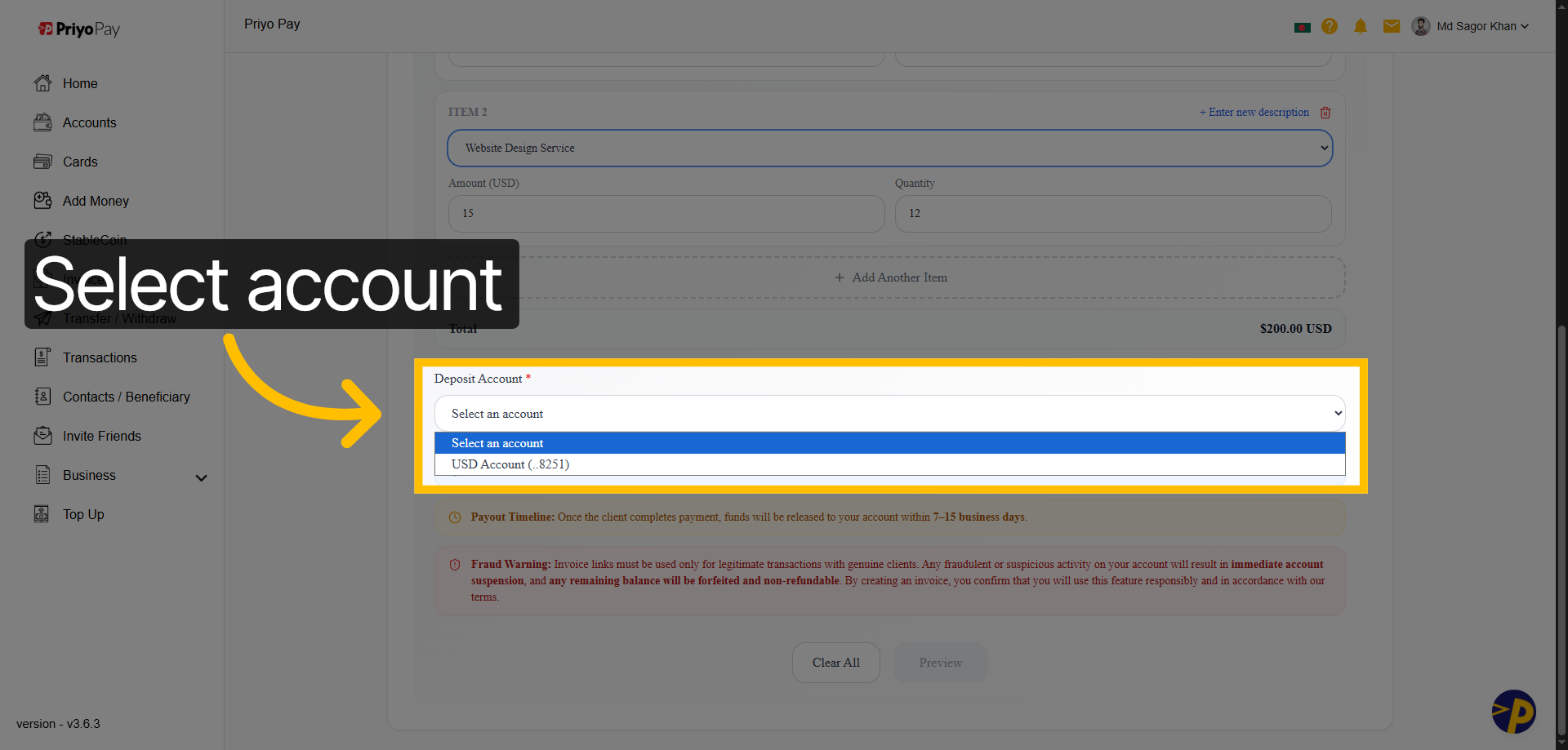 Choose Payment Account