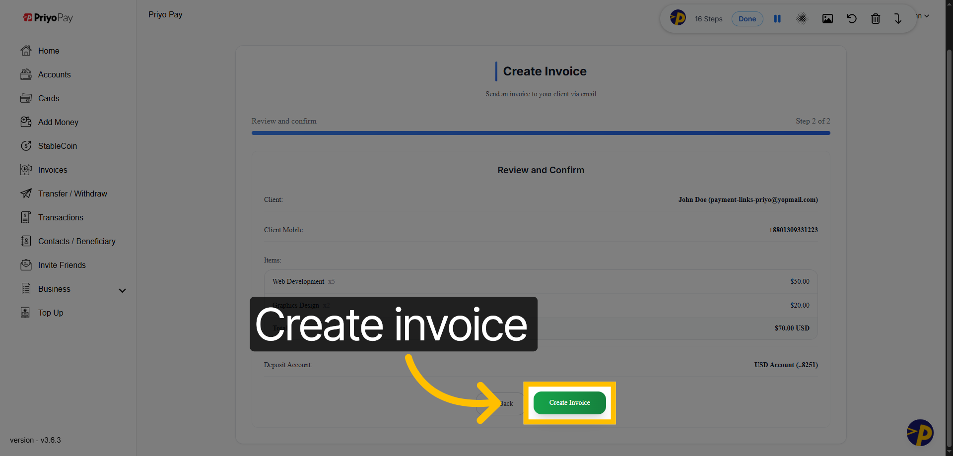 Finalize Invoice Creation