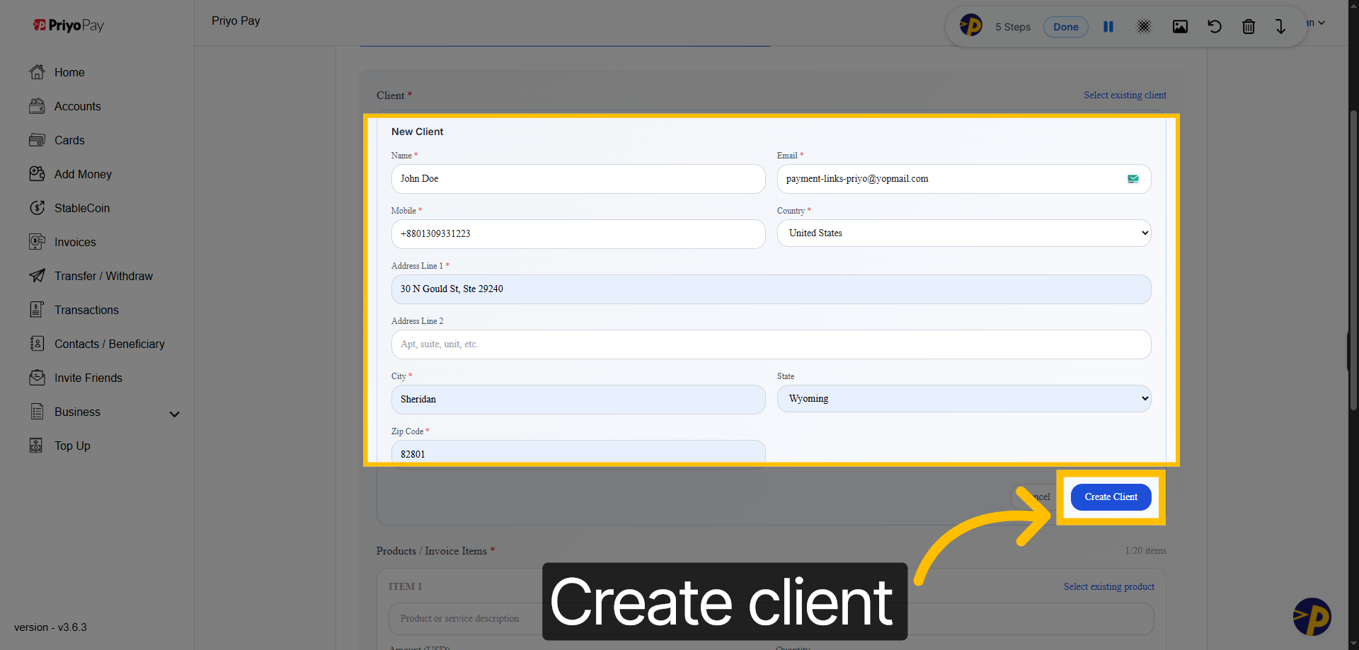 Confirm Client Creation