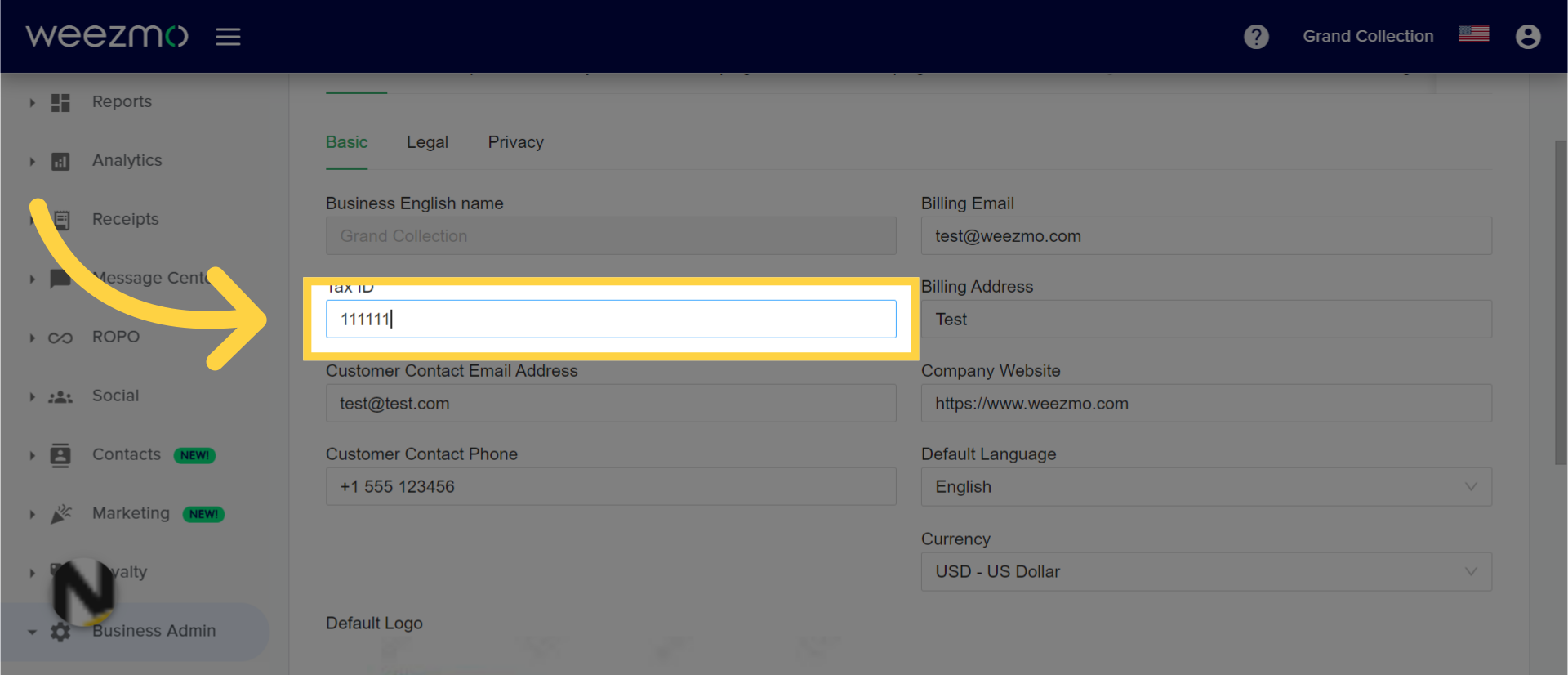 Here you can change your Tax ID