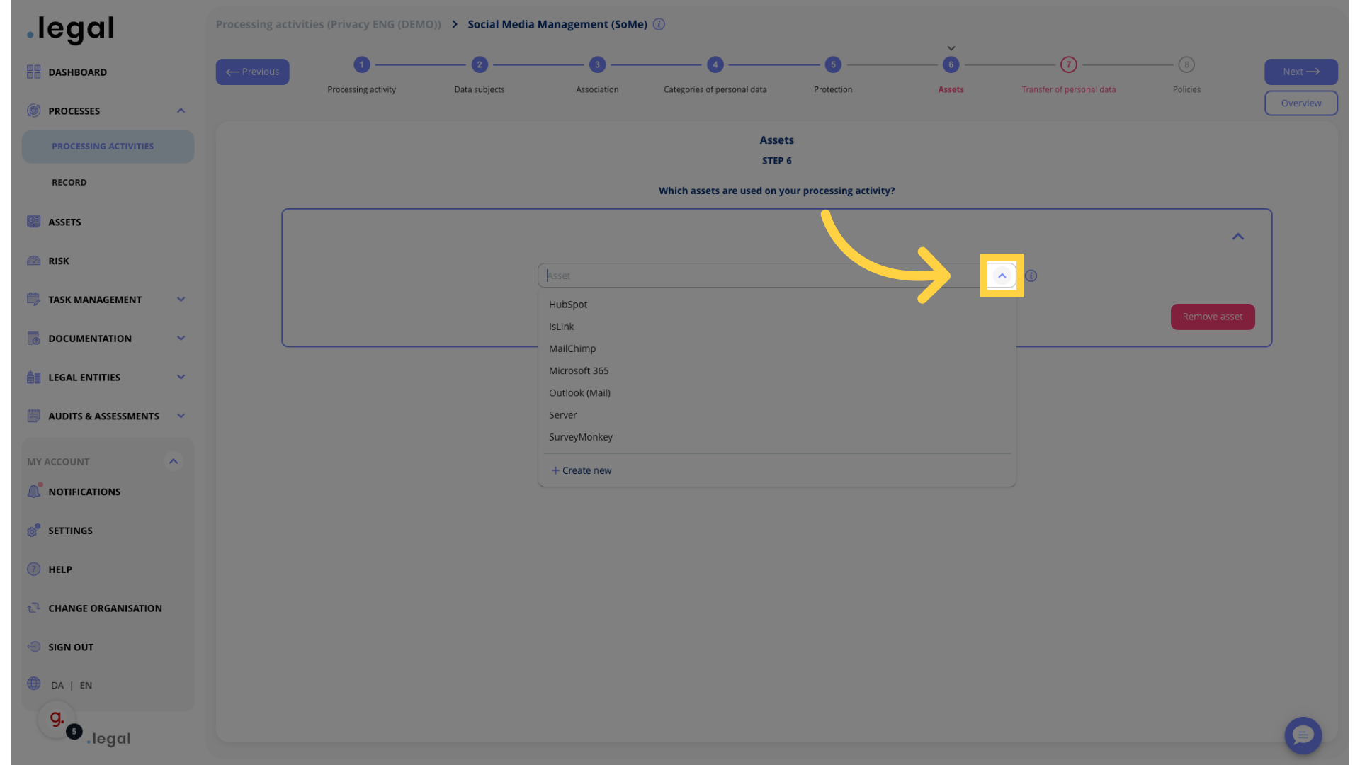 Select asset or create new