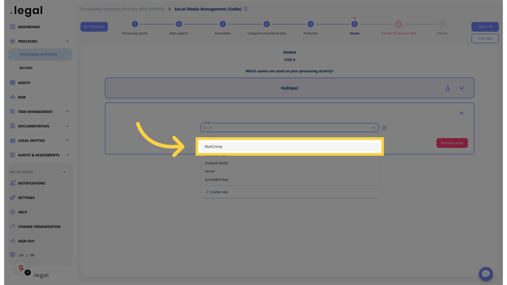 Select asset or create new