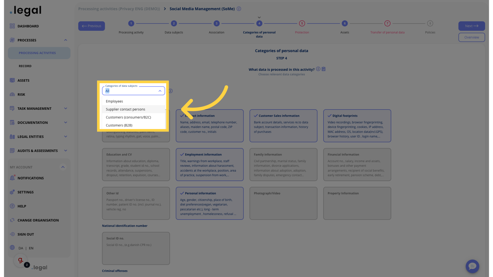 Select category of data subject